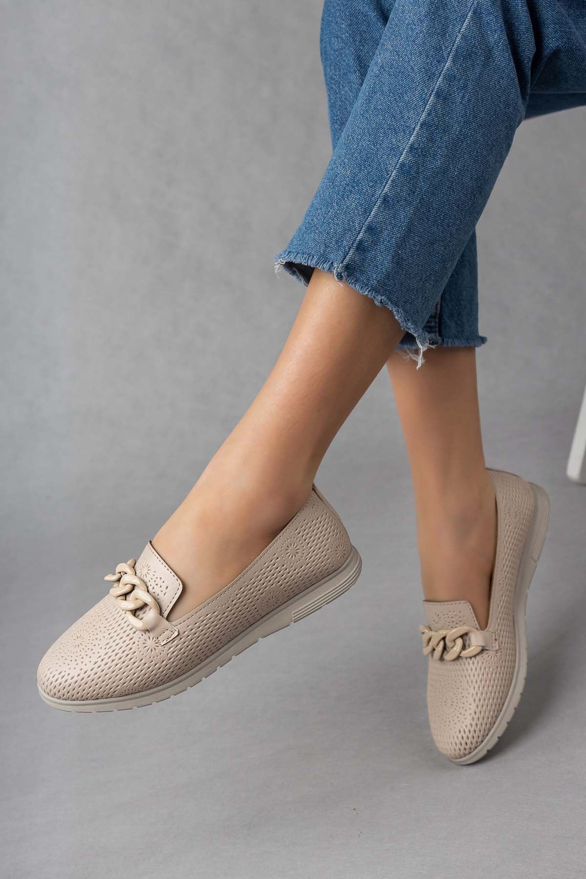 Freemax Kadın Babet Günlük Suni Deri Hafif Rahat Casual Ayakkabı Abb 211 Bej