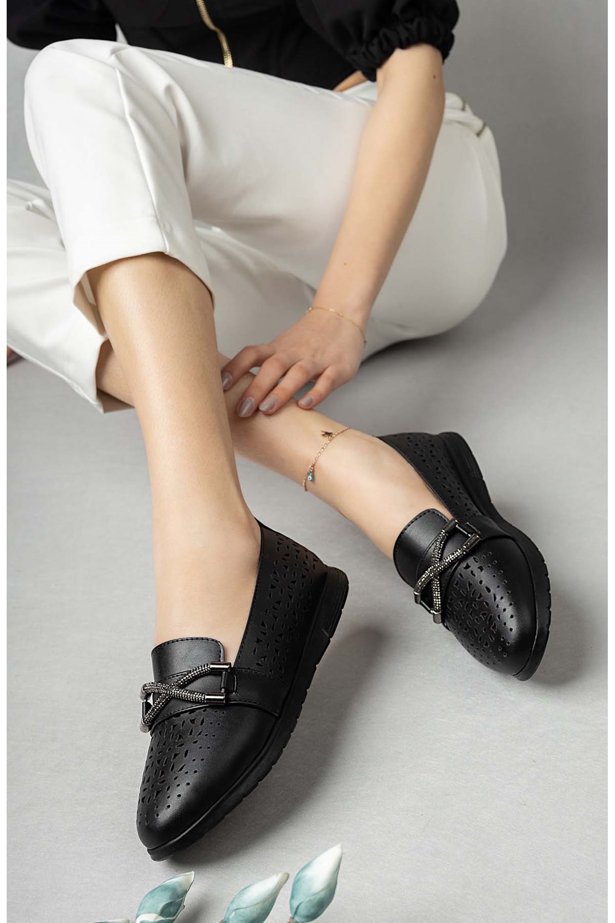 Freemax Kadın Babet Günlük Suni Deri Hafif Rahat Casual Ayakkabı Abb.201 Siyah