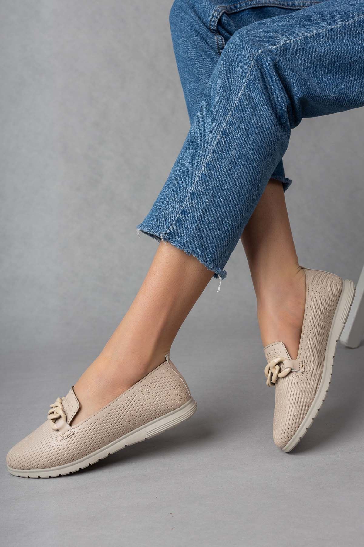 Freemax Kadın Babet Günlük Suni Deri Hafif Rahat Casual Ayakkabı Abb 211 Bej