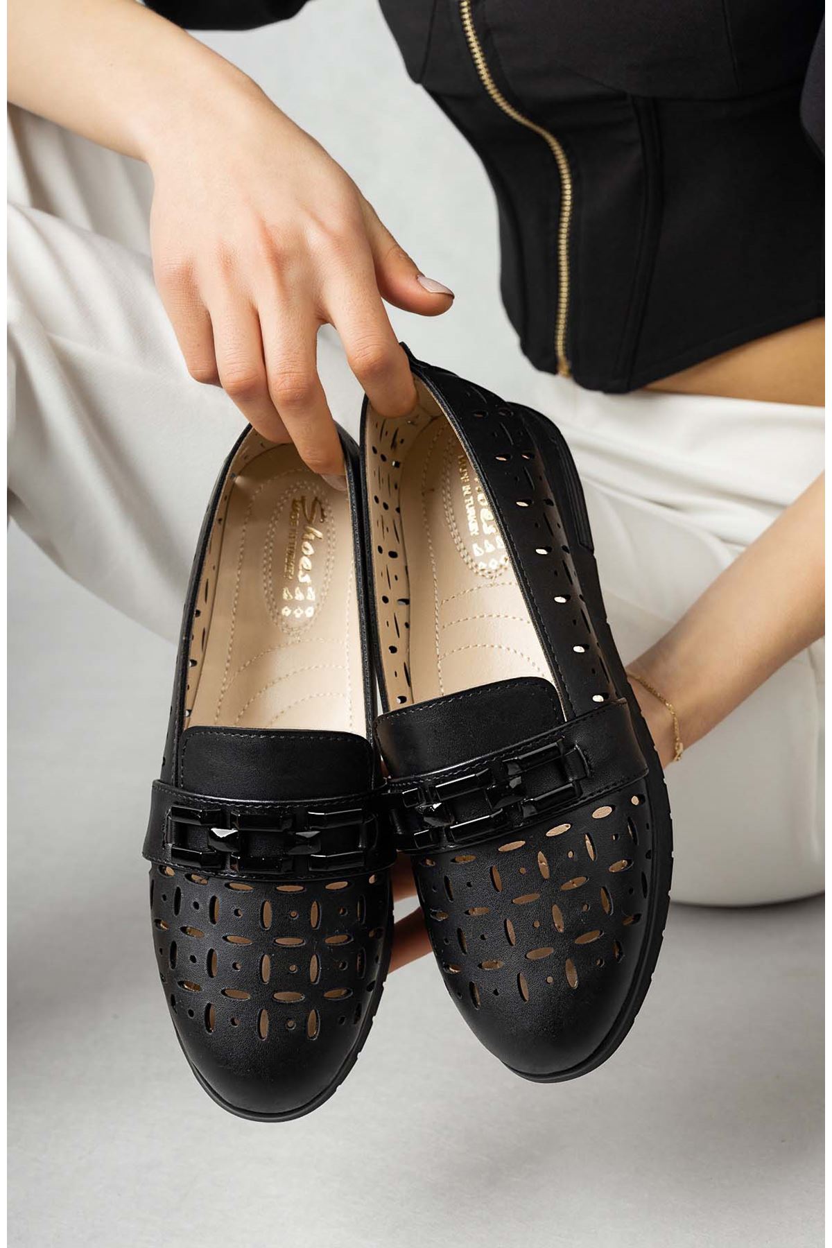 Freemax Kadın Babet Günlük Suni Deri Hafif Rahat Casual Yazlık Ayakkabı Abb 203 Siyah