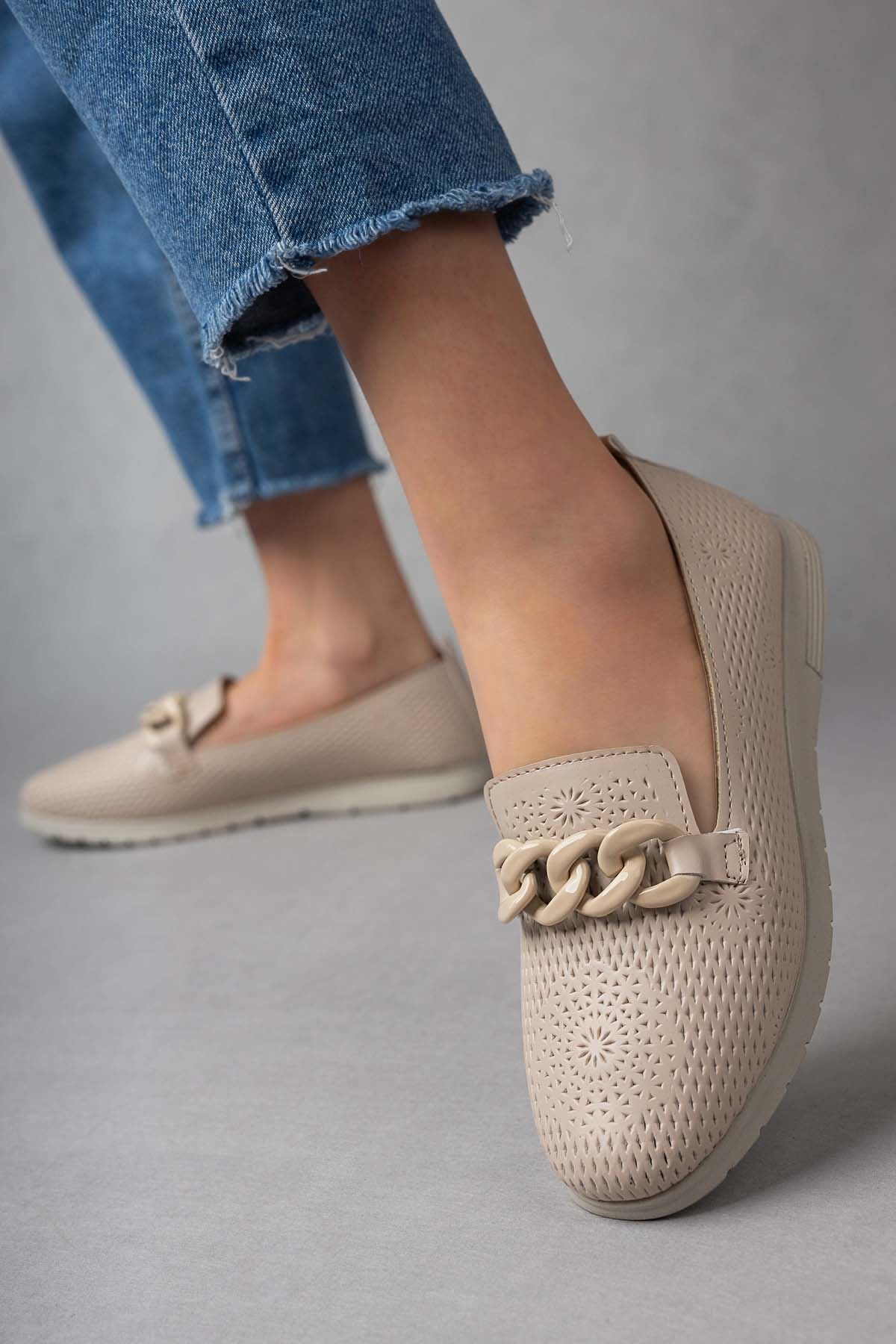 Freemax Kadın Babet Günlük Suni Deri Hafif Rahat Casual Ayakkabı Abb 211 Bej