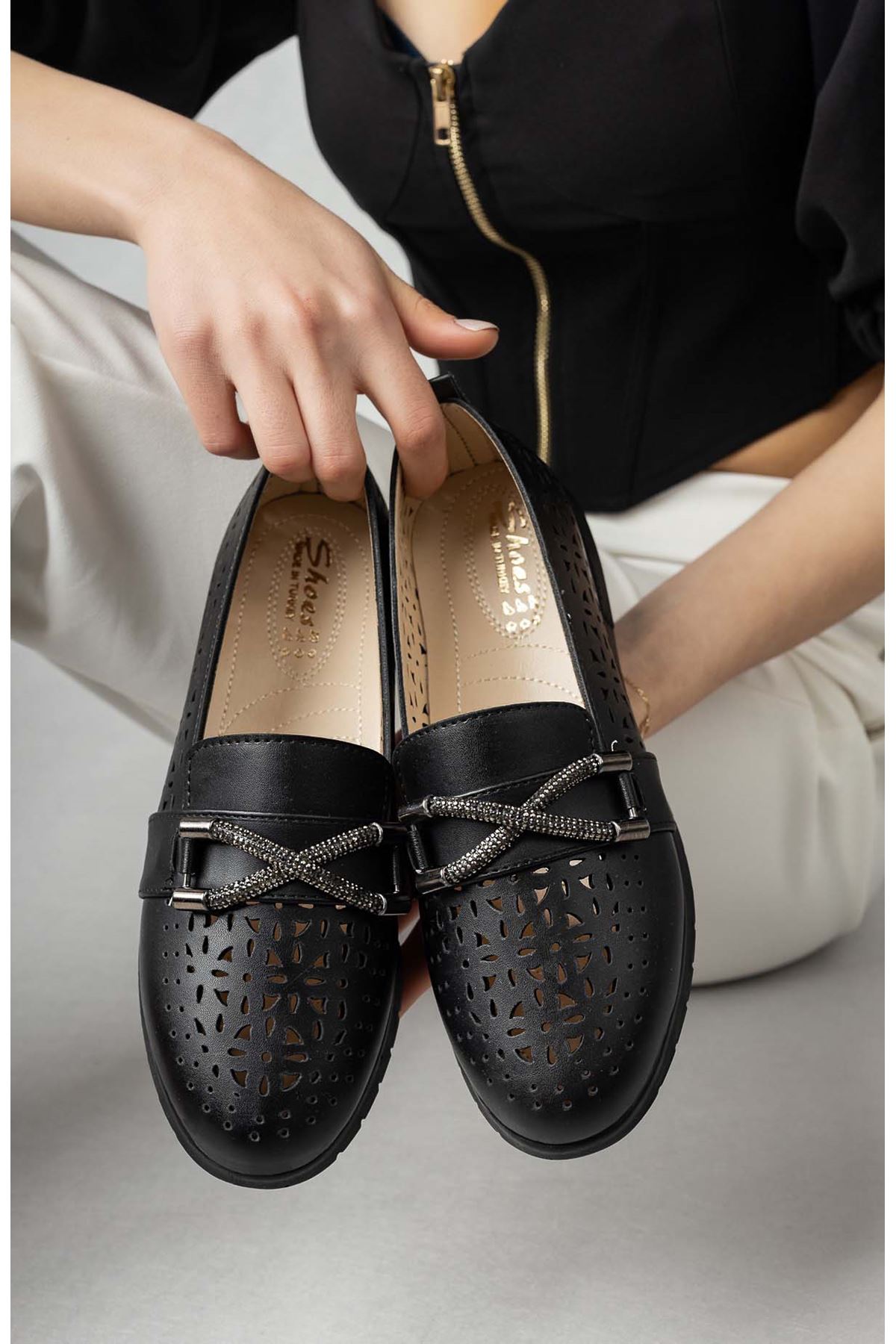 Freemax Kadın Babet Günlük Suni Deri Hafif Rahat Casual Ayakkabı Abb.201 Siyah