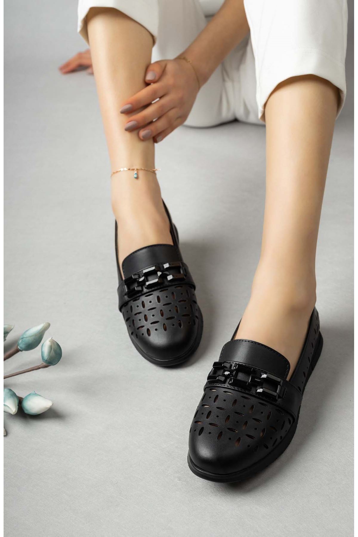 Freemax Kadın Babet Günlük Suni Deri Hafif Rahat Casual Yazlık Ayakkabı Abb 203 Siyah