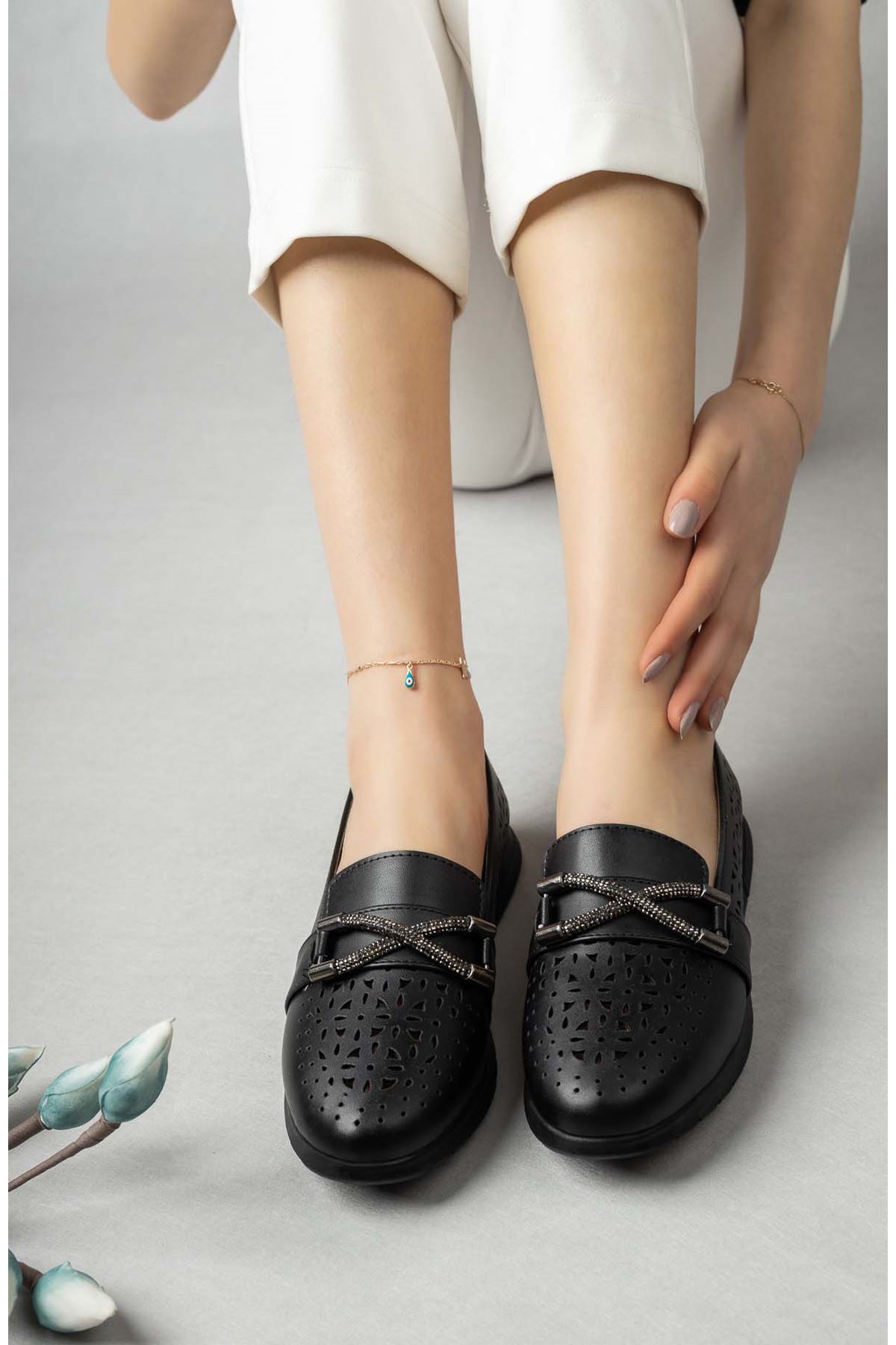 Freemax Kadın Babet Günlük Suni Deri Hafif Rahat Casual Ayakkabı Abb.201 Siyah