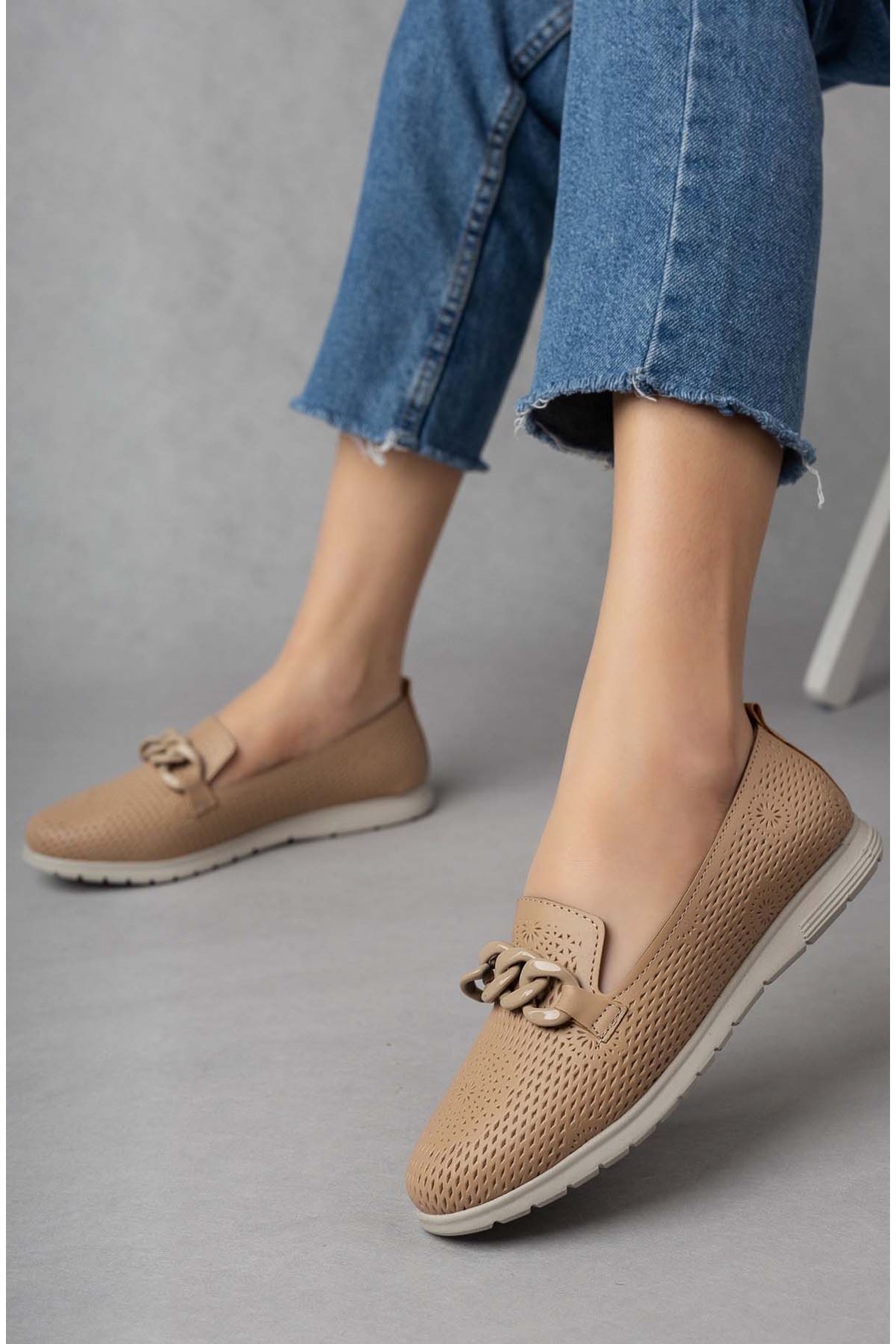 Freemax Kadın Babet Günlük Suni Deri Hafif Rahat Casual Ayakkabı Abb 211 Ten