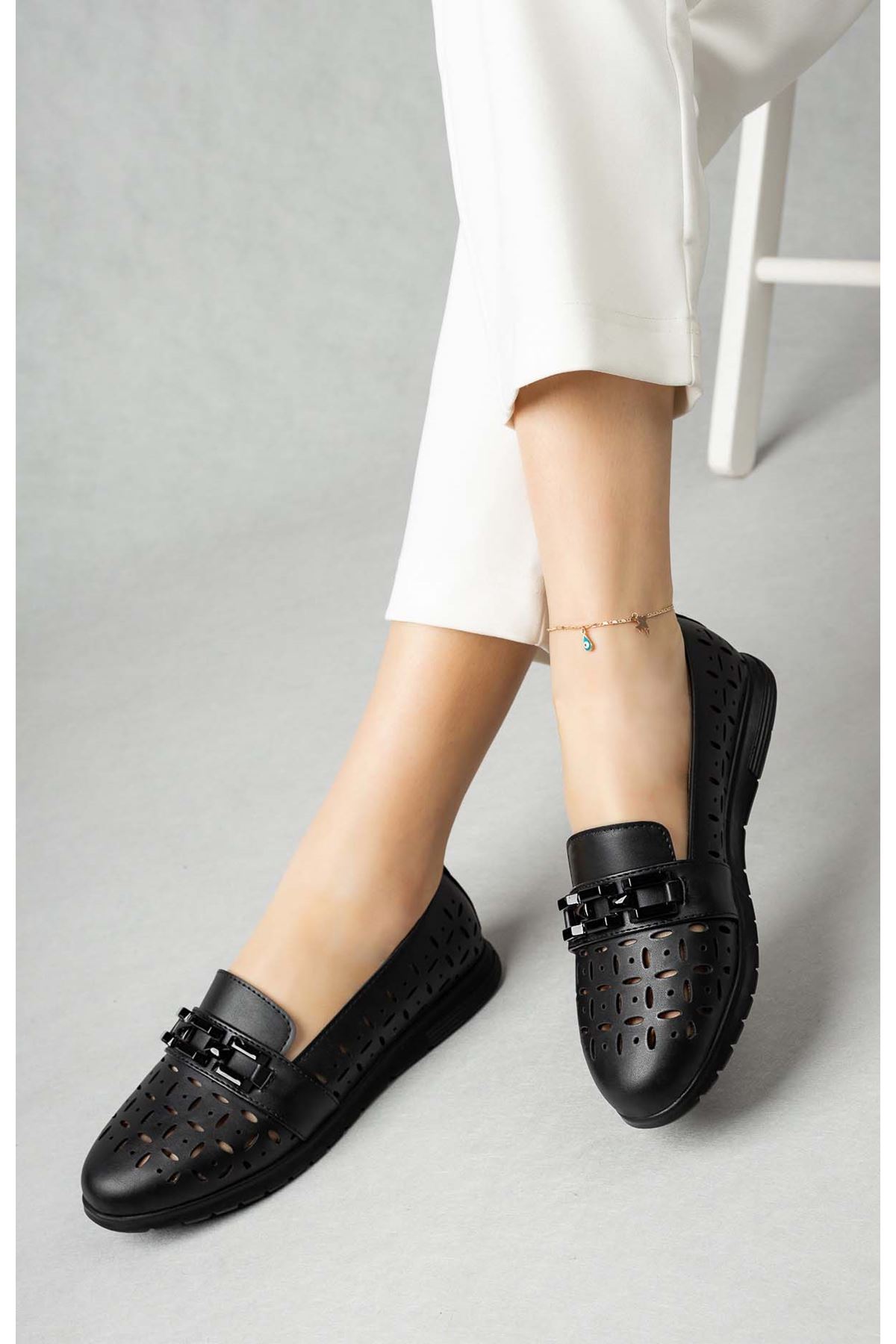 Freemax Kadın Babet Günlük Suni Deri Hafif Rahat Casual Yazlık Ayakkabı Abb 203 Siyah