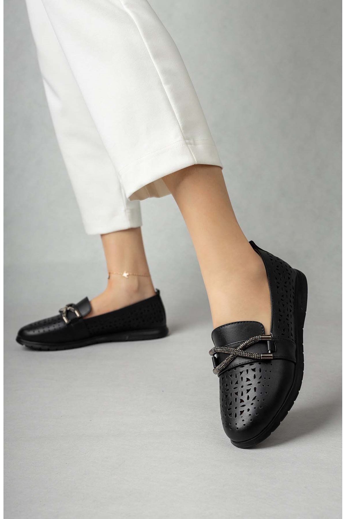 Freemax Kadın Babet Günlük Suni Deri Hafif Rahat Casual Ayakkabı Abb.201 Siyah