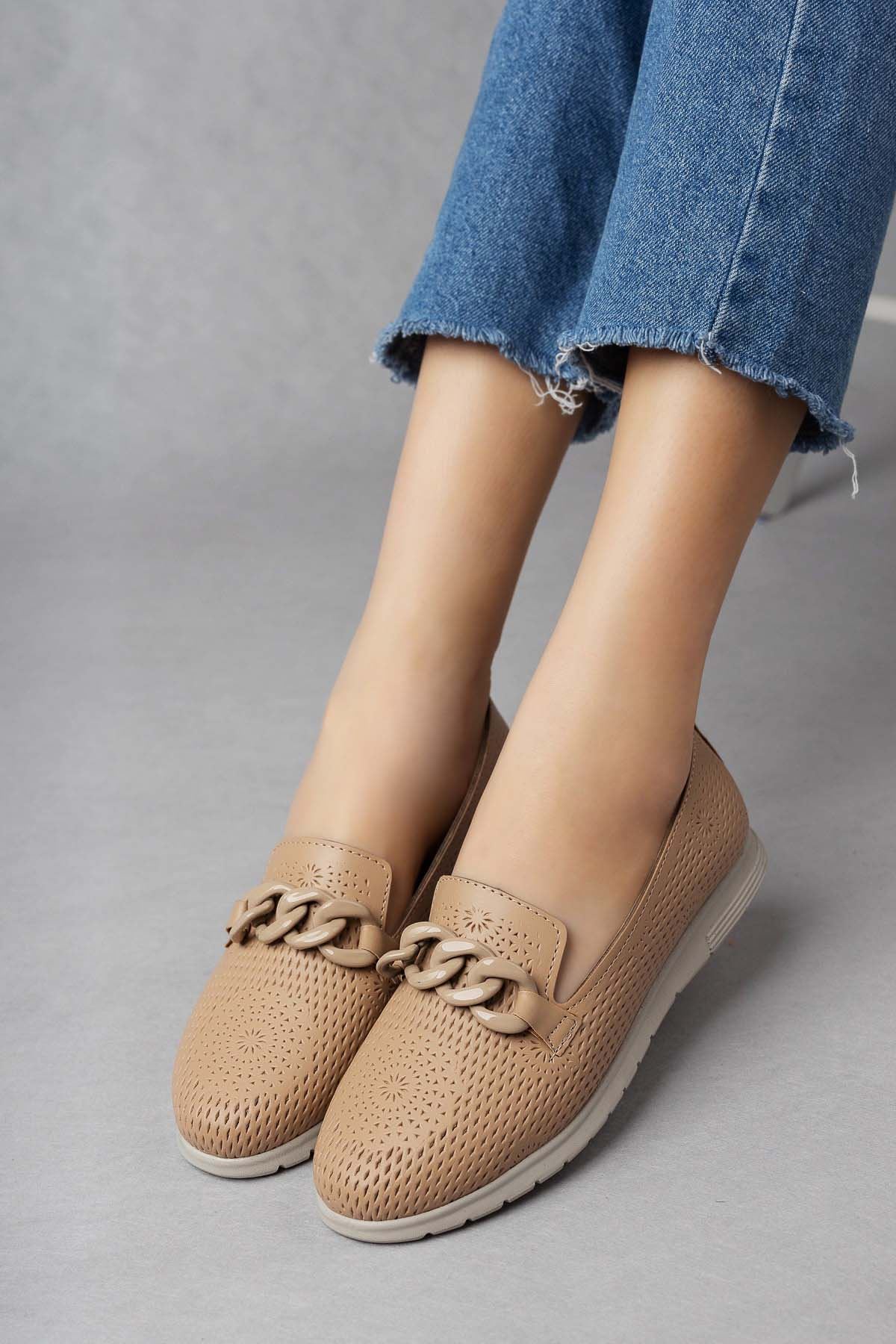 Freemax Kadın Babet Günlük Suni Deri Hafif Rahat Casual Ayakkabı Abb 211 Ten