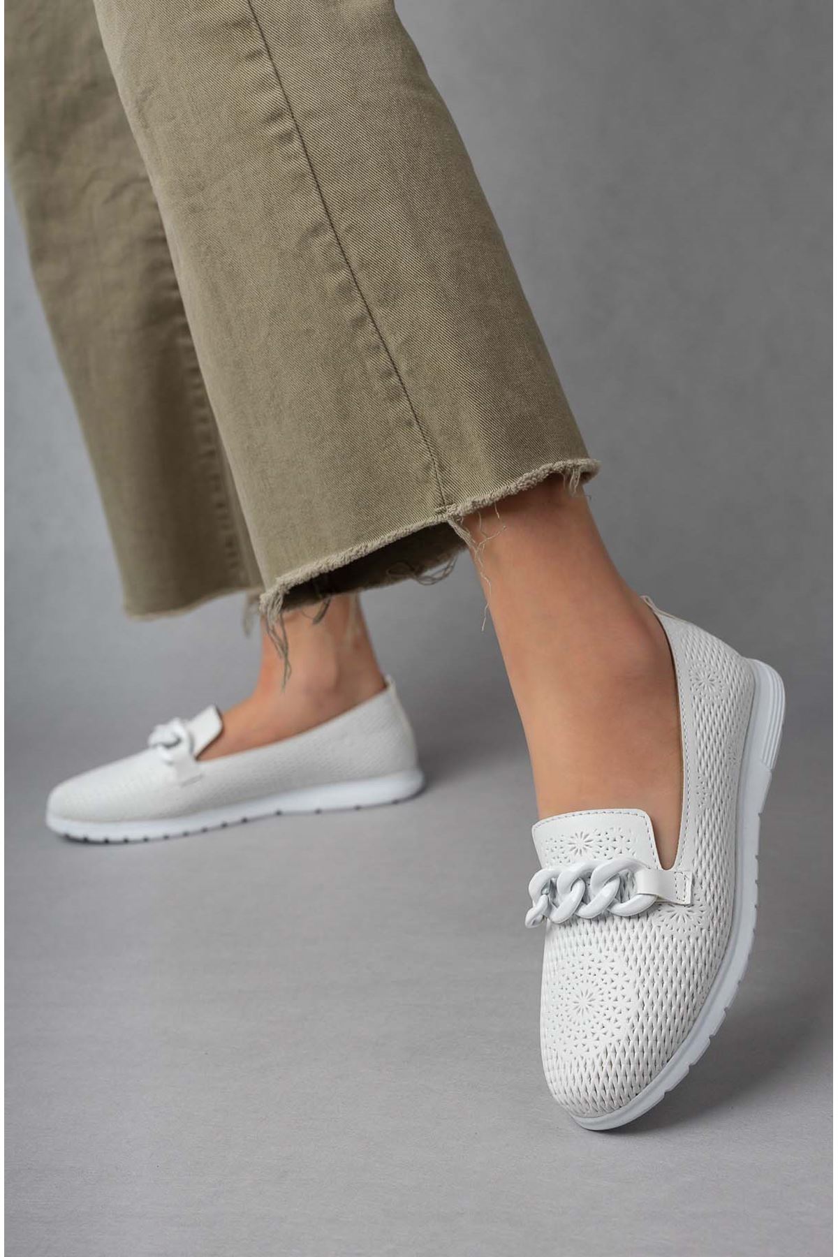 Freemax Kadın Babet Günlük Suni Deri Hafif Rahat Casual Ayakkabı Abb 211 Beyaz