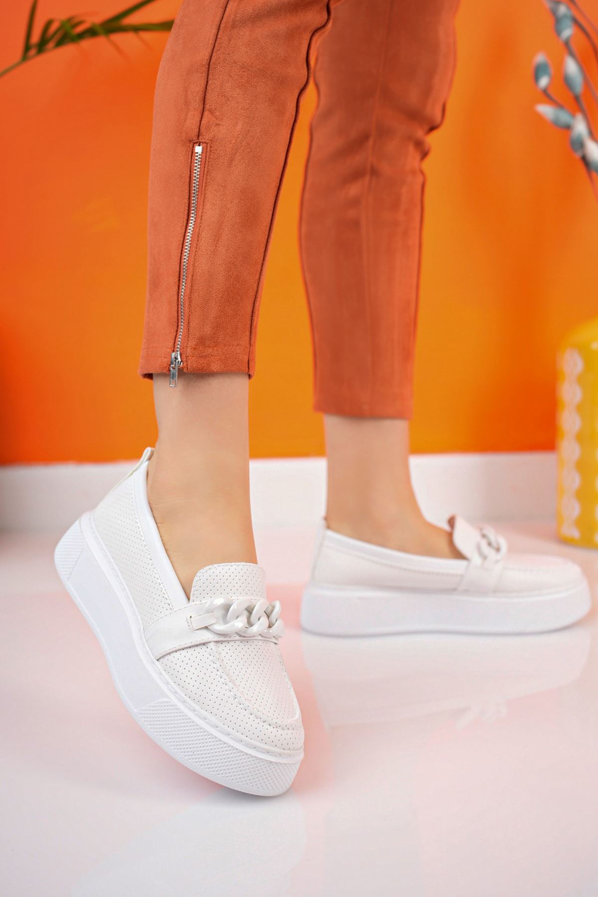 Freemax Kadın Yüksek Taban Günlük Oxford Ayakkabı Abb.505 Beyaz