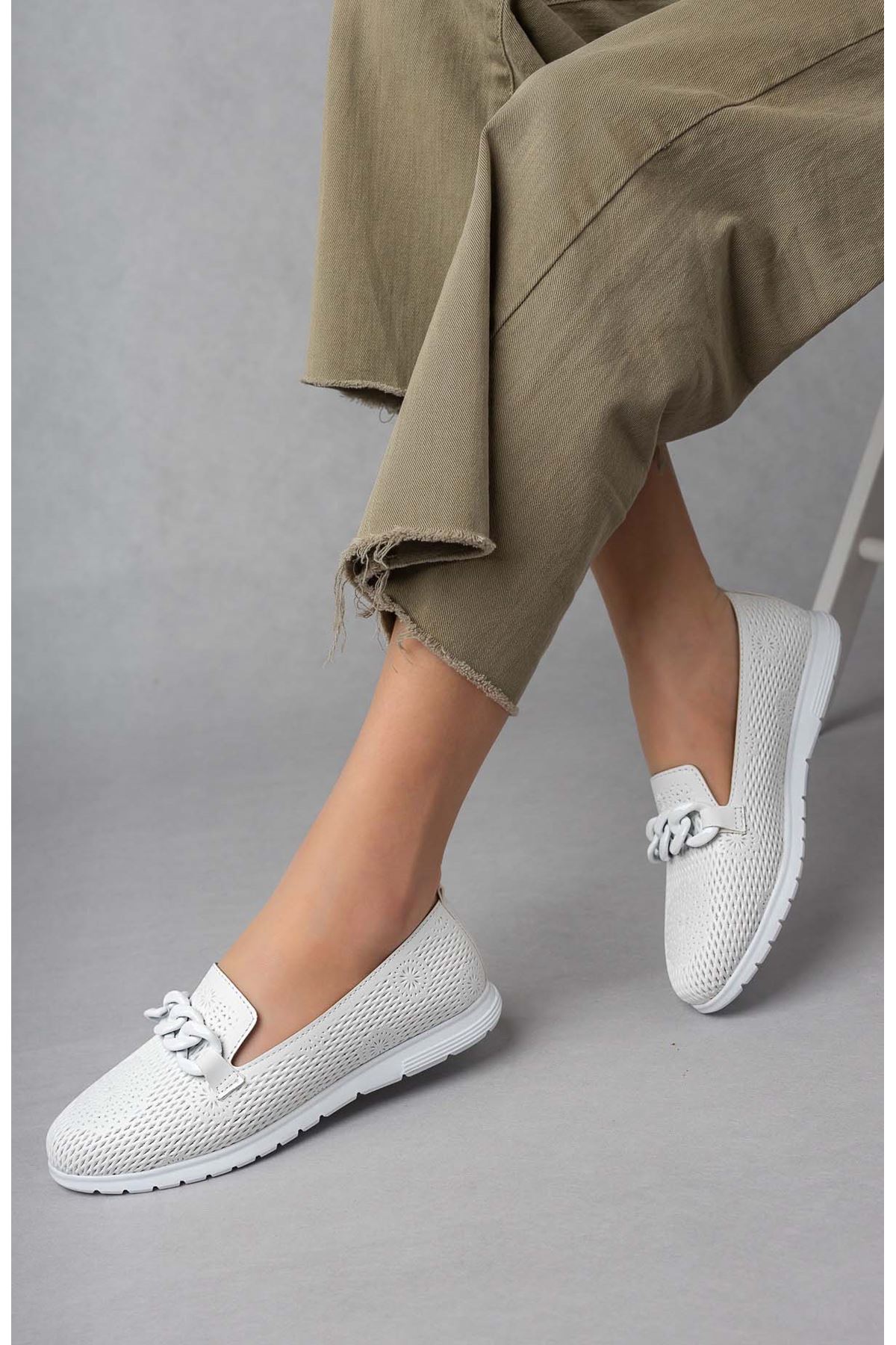 Freemax Kadın Babet Günlük Suni Deri Hafif Rahat Casual Ayakkabı Abb 211 Beyaz