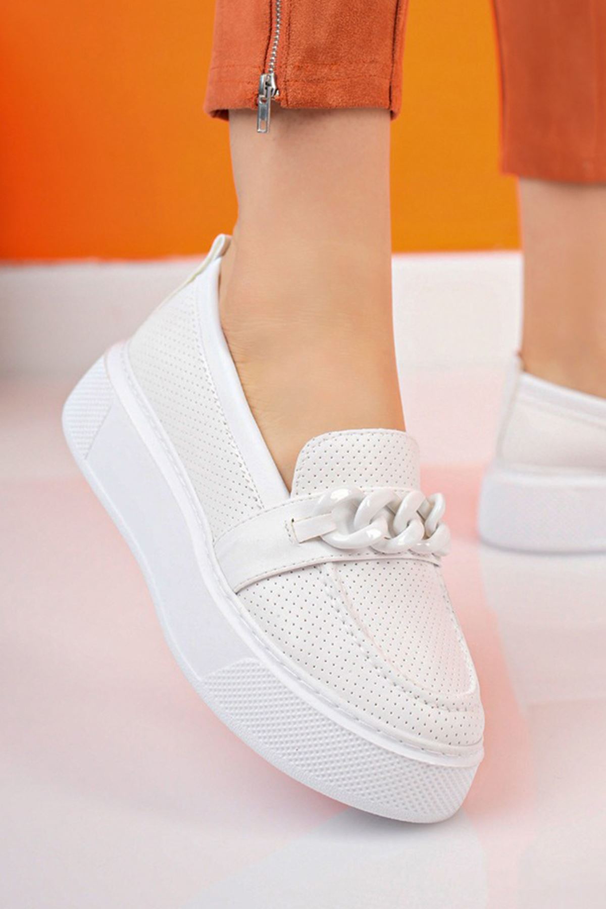 Freemax Kadın Yüksek Taban Günlük Oxford Ayakkabı Abb.505 Beyaz