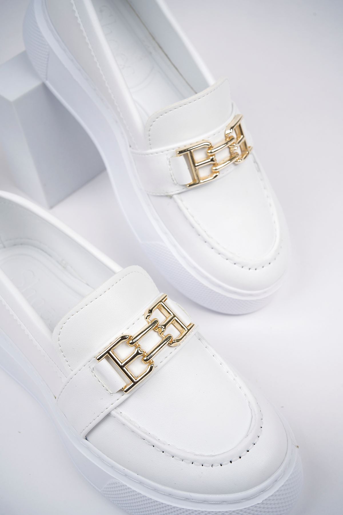 Freemax Kadın Yüksek Poli Taban Metal Toka Günlük Oxford Ayakkabı Abb.533 Beyaz