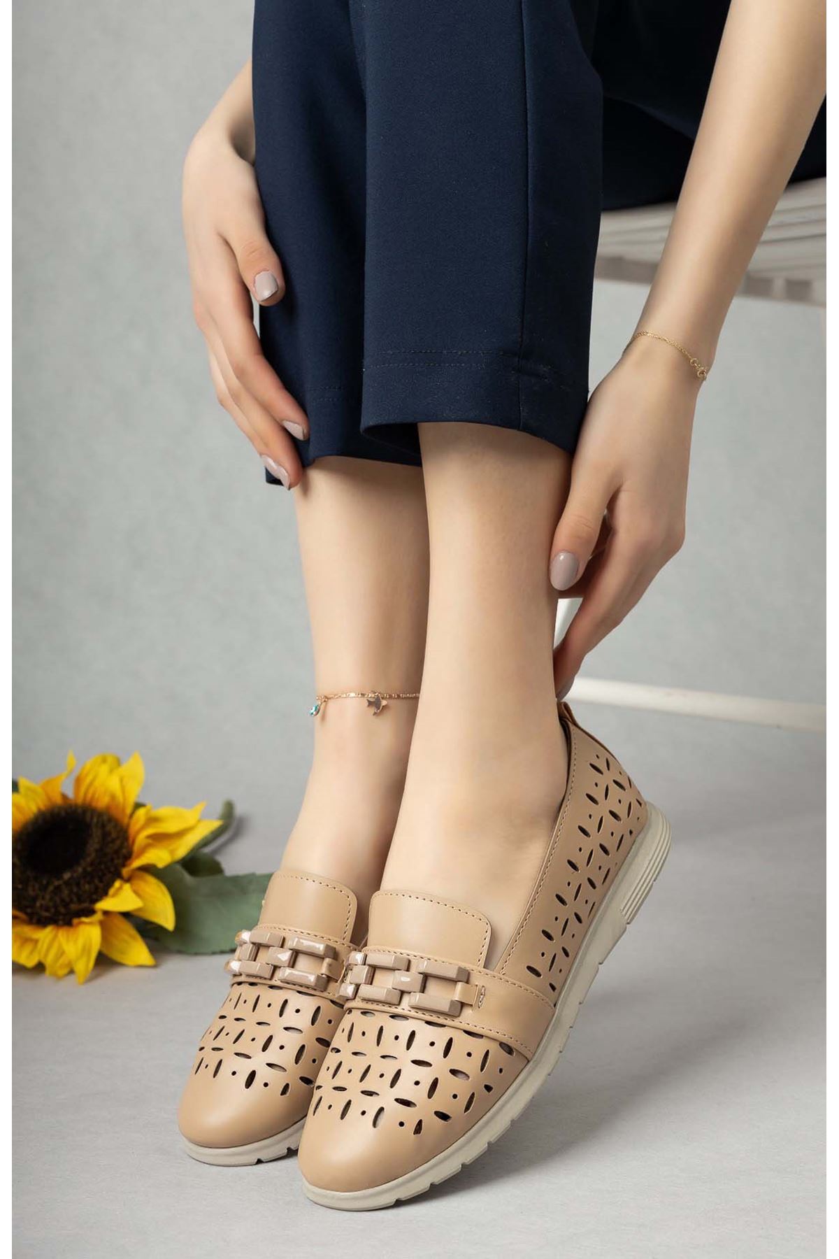 Freemax Kadın Babet Günlük Suni Deri Hafif Rahat Casual Yazlık Ayakkabı Abb 203 Ten