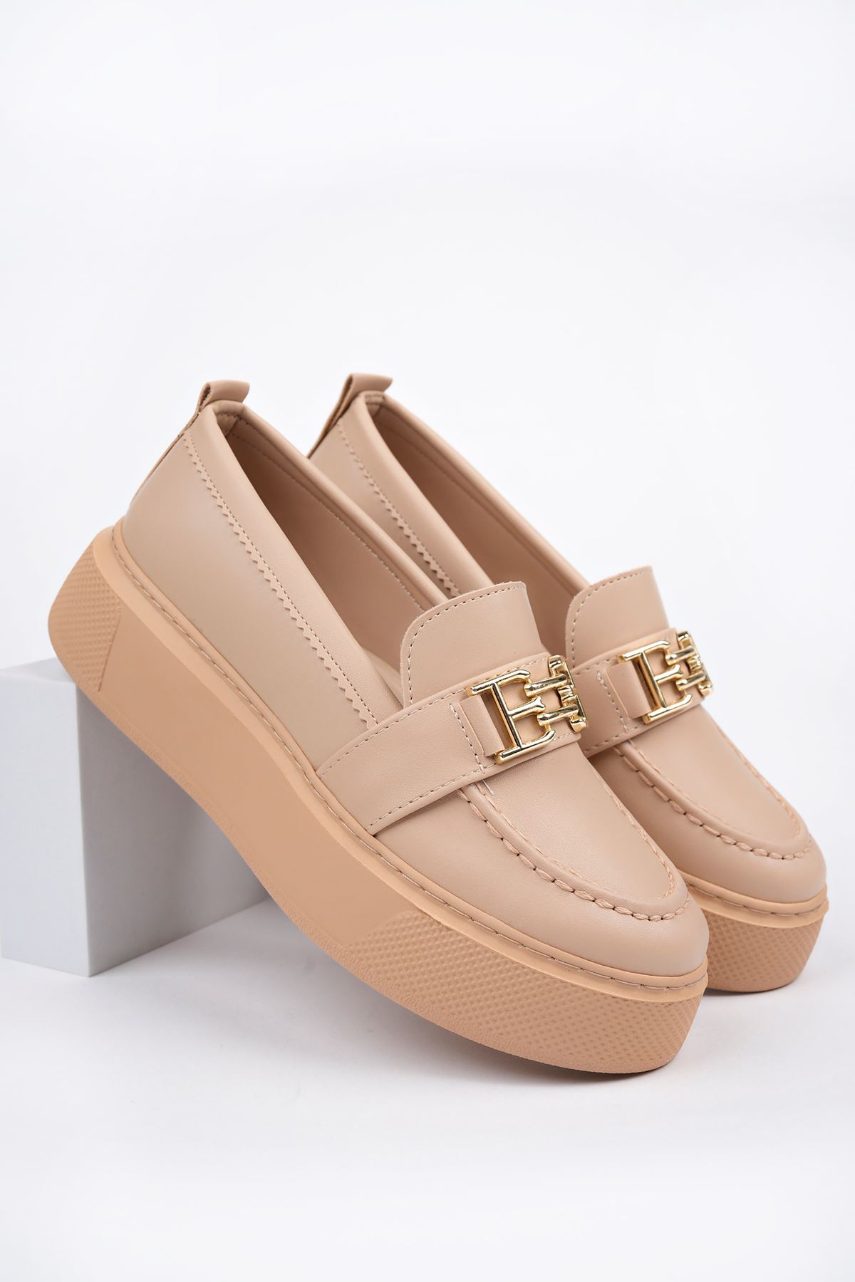 Freemax Kadın Yüksek Poli Taban Metal Toka Günlük Oxford Ayakkabı Abb.533 Nut