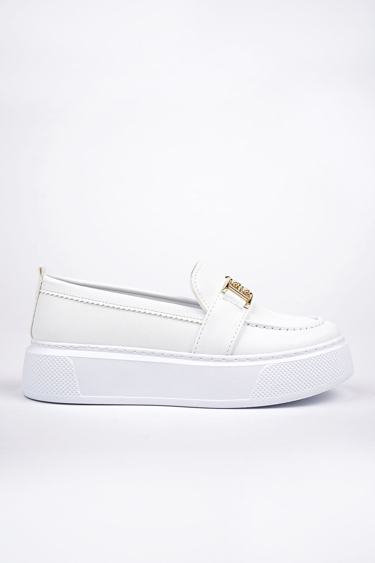 Freemax Kadın Yüksek Poli Taban Metal Toka Günlük Oxford Ayakkabı Abb.533 Beyaz