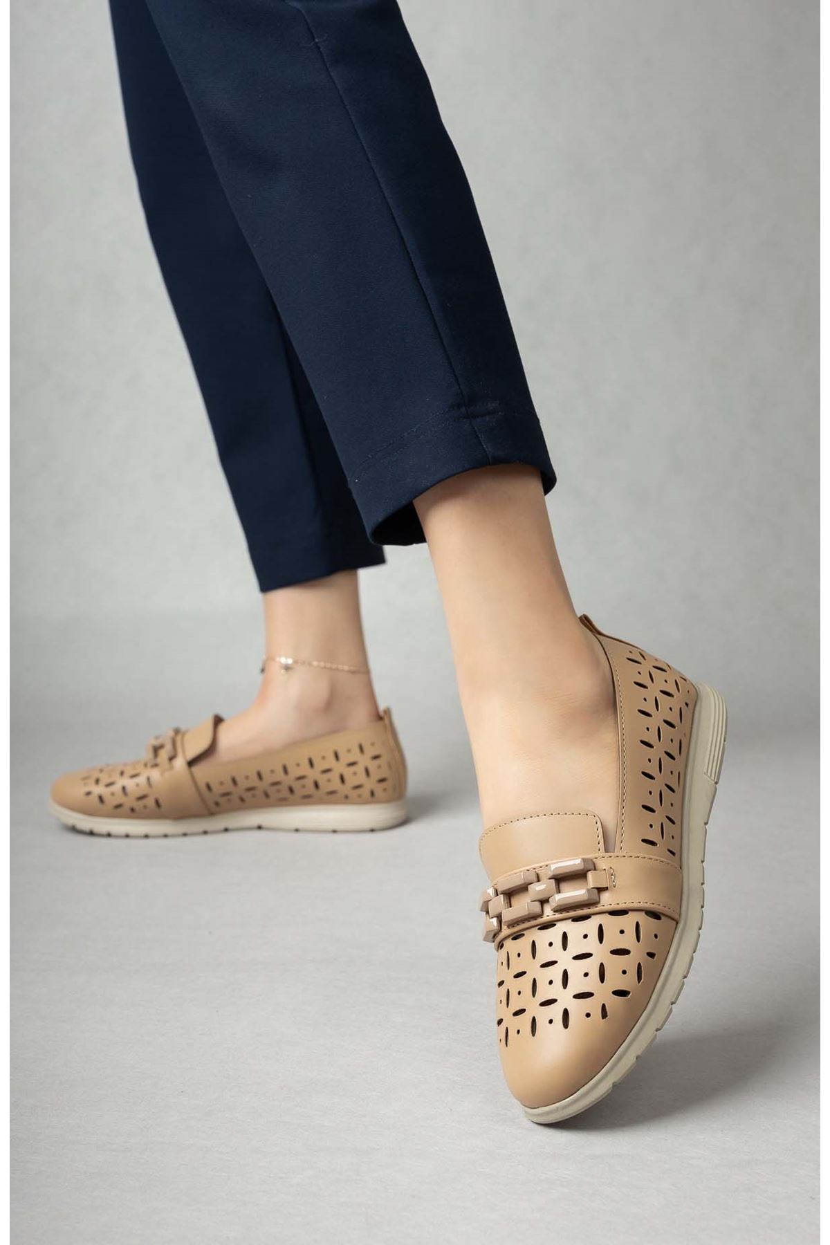 Freemax Kadın Babet Günlük Suni Deri Hafif Rahat Casual Yazlık Ayakkabı Abb 203 Ten