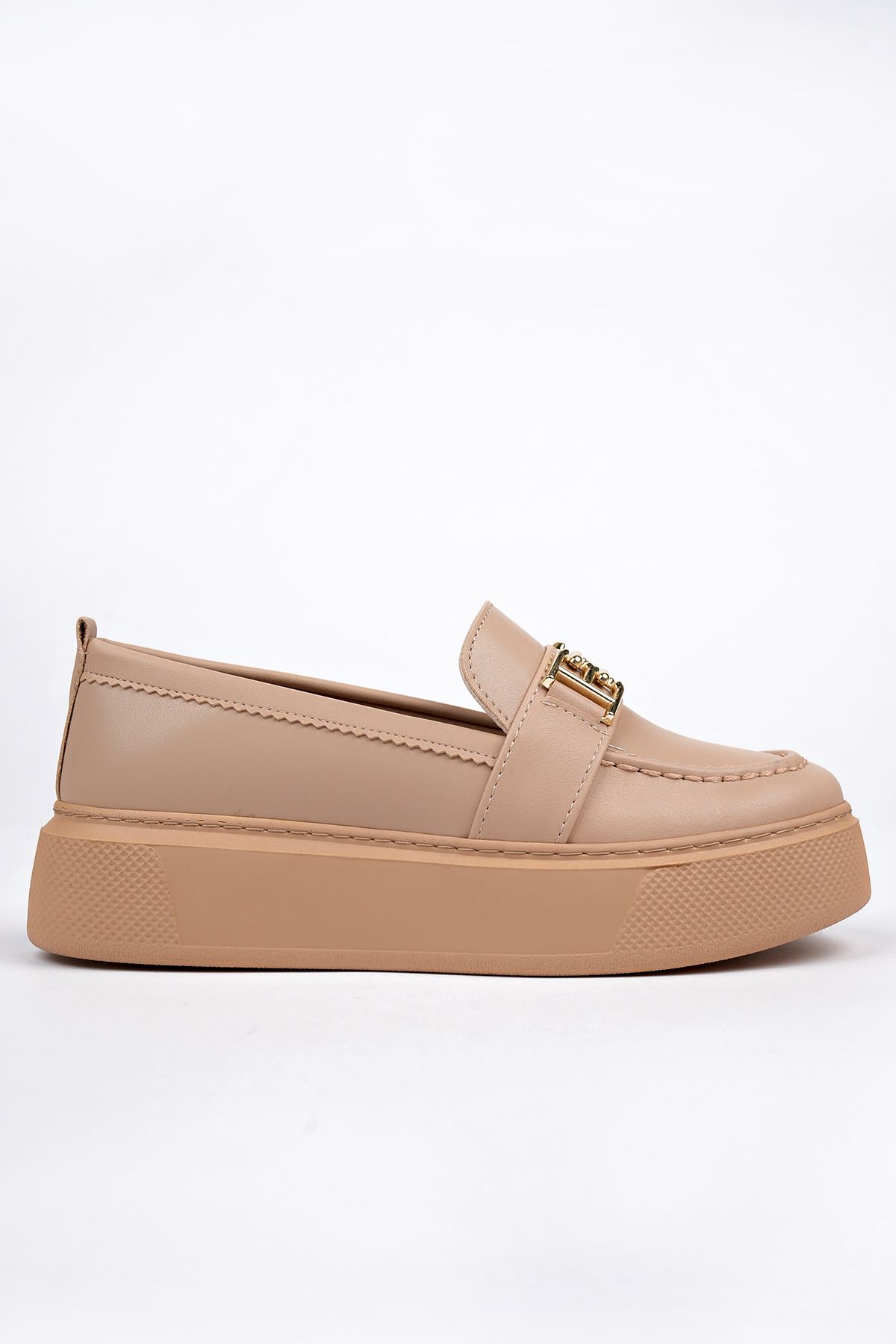 Freemax Kadın Yüksek Poli Taban Metal Toka Günlük Oxford Ayakkabı Abb.533 Nut