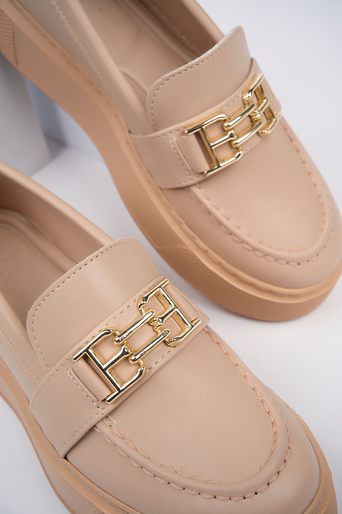 Freemax Kadın Yüksek Poli Taban Metal Toka Günlük Oxford Ayakkabı Abb.533 Nut