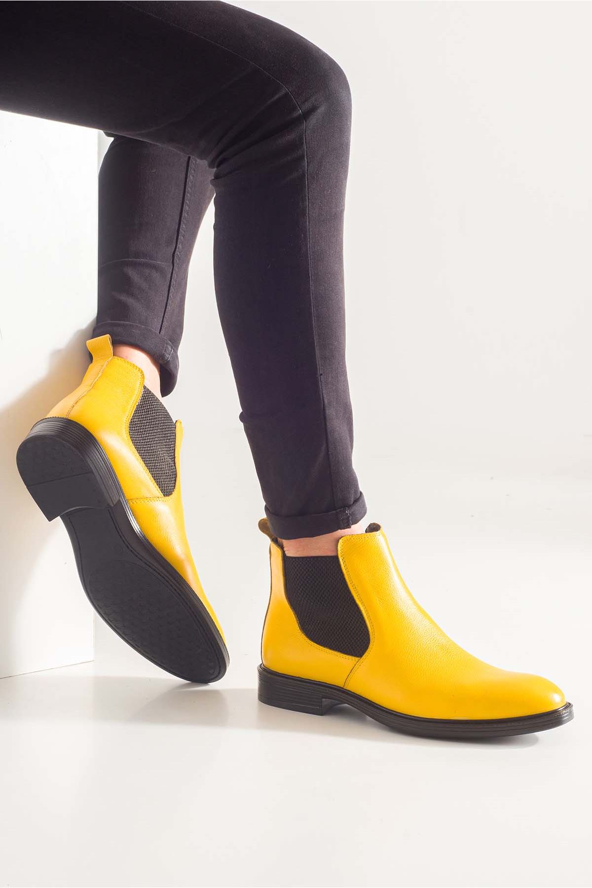 Freemax Hakiki Deri  Chelsea Kışlık Erkek Bot Derizade.101.0032 Sarı