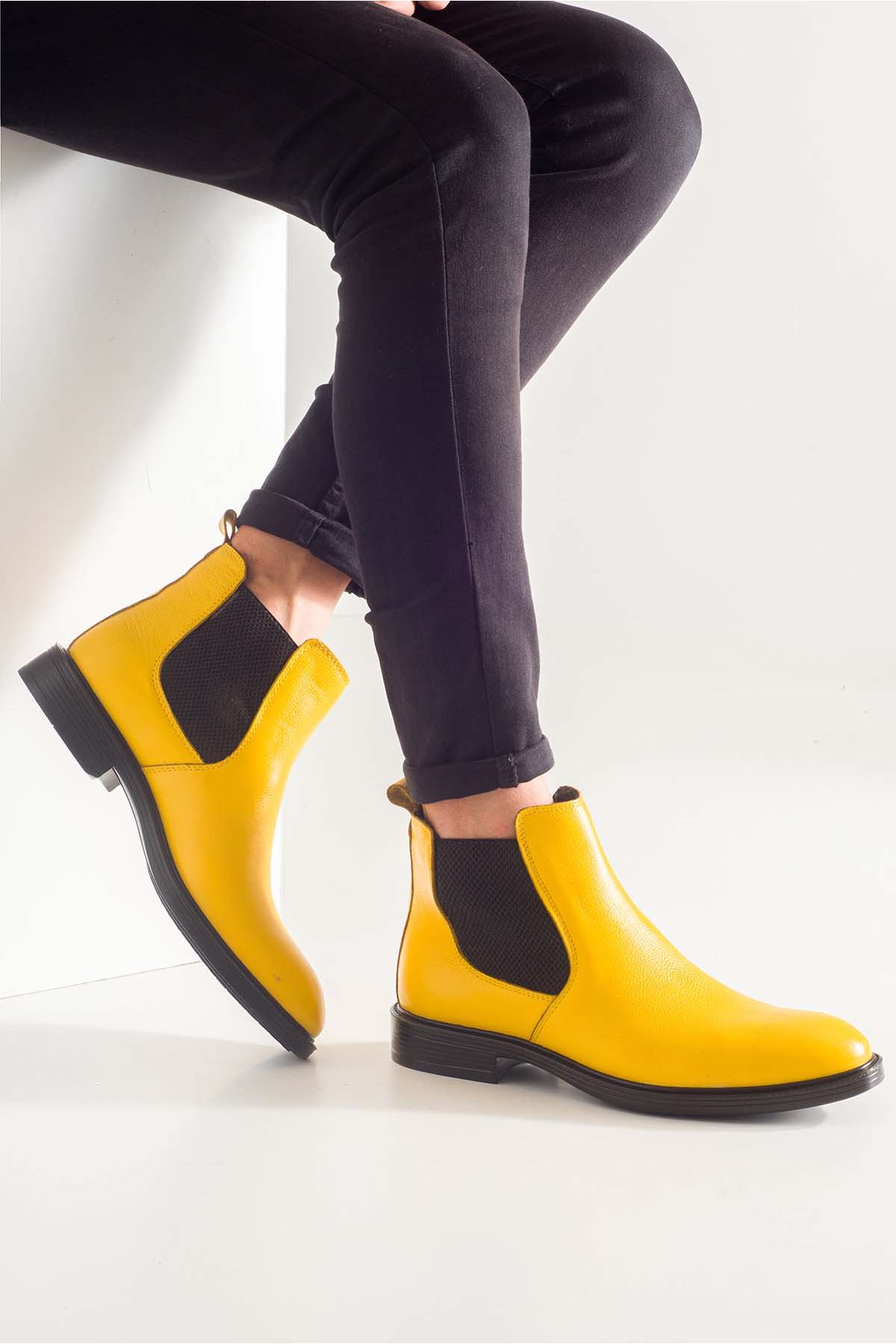Freemax Hakiki Deri  Chelsea Kışlık Erkek Bot Derizade.101.0032 Sarı