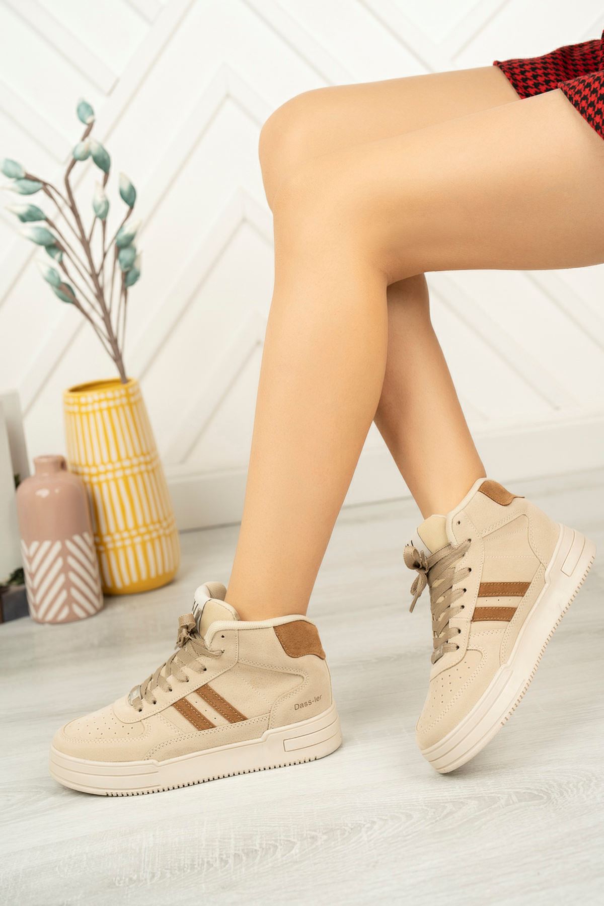 Freemax Unisex Garantili  Sneaker Spor Bot Ayakkabı Freemax.177 Bej Kahve