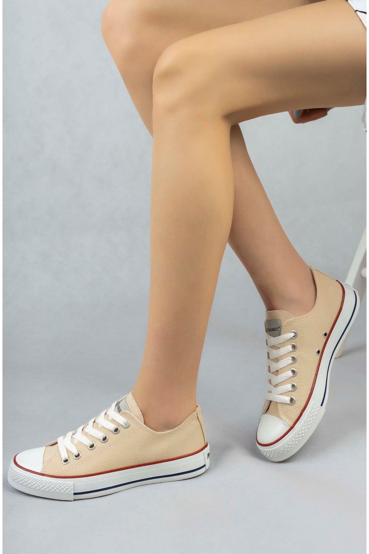 Freemax Kadın Hafif Keten Esnek Taban Spor Sneaker Ayakkab Freemax 4100 Bej