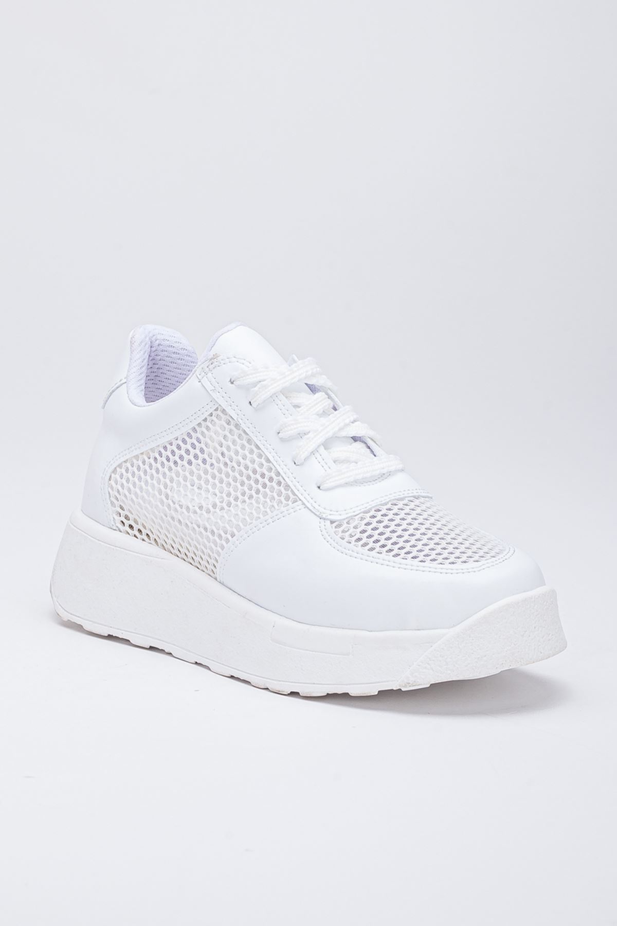 Freemax Kadın  Yazlık Fileli Spor Sneaker Yürüyüş Hafif Rahat Ayakkabı H30 Beyaz