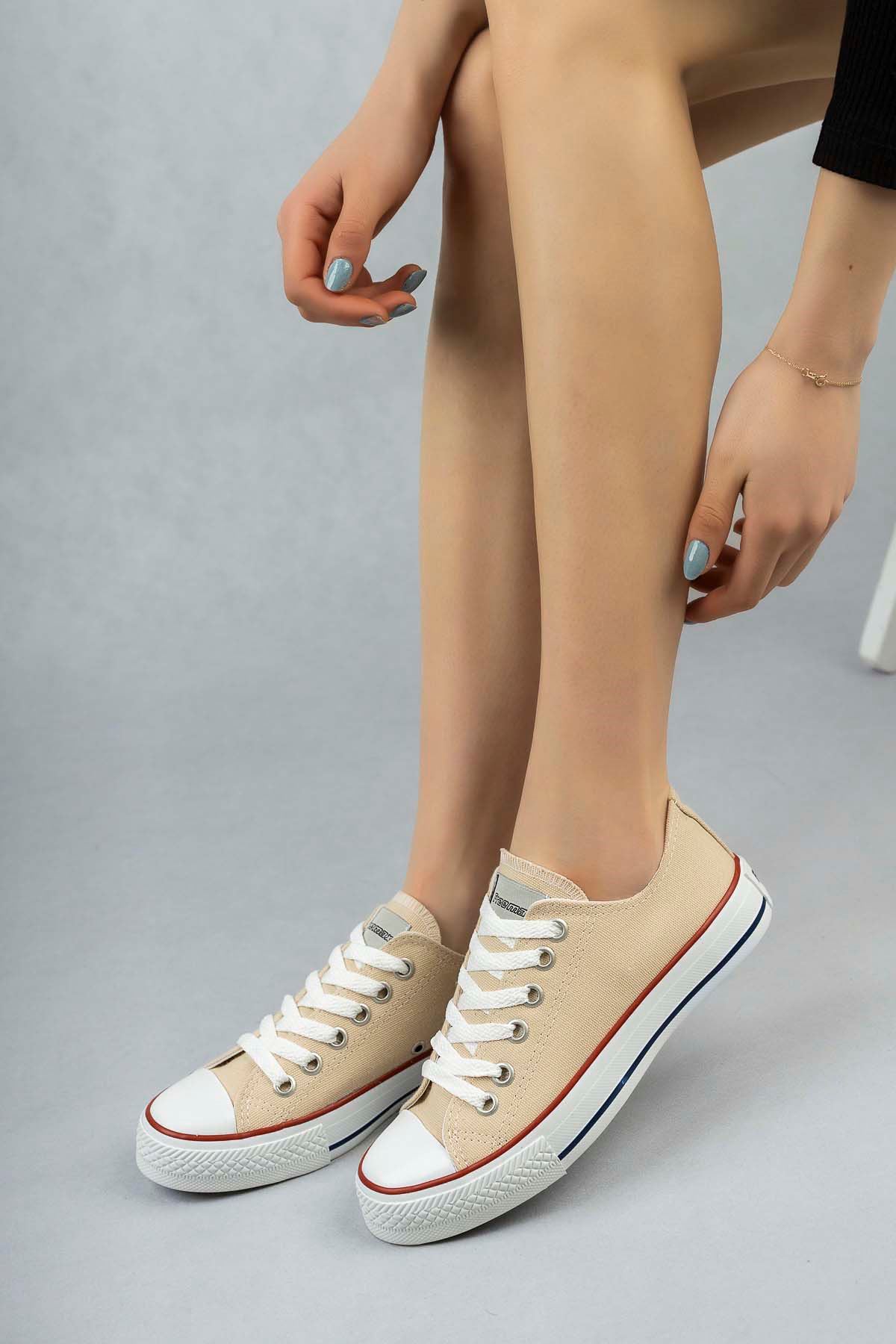 Freemax Kadın Hafif Keten Esnek Taban Spor Sneaker Ayakkab Freemax 4100 Bej