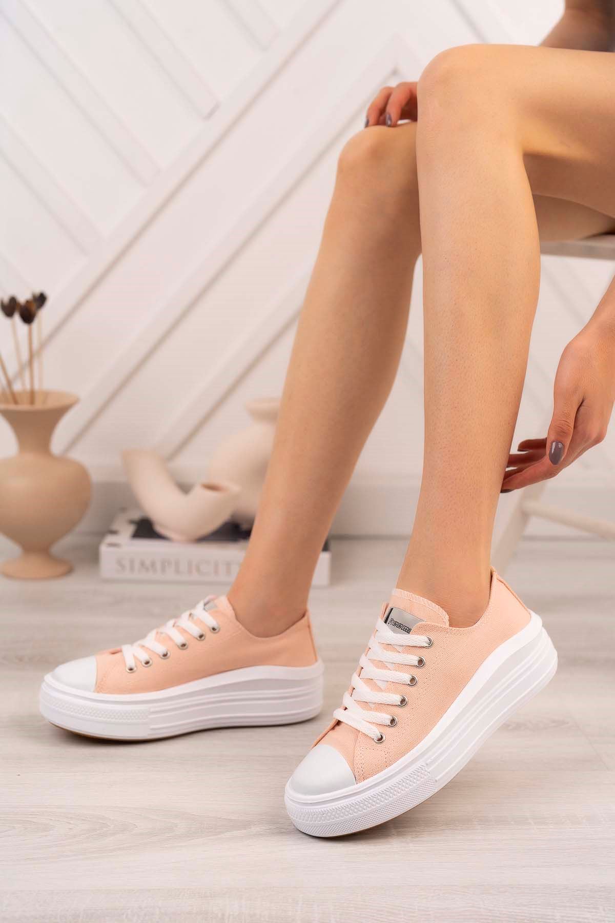 Freemax Kadın Keten Hafif Esnek Yumuşak Taban Spor Sneaker Ayakkabı Freemax 4300 Pudra