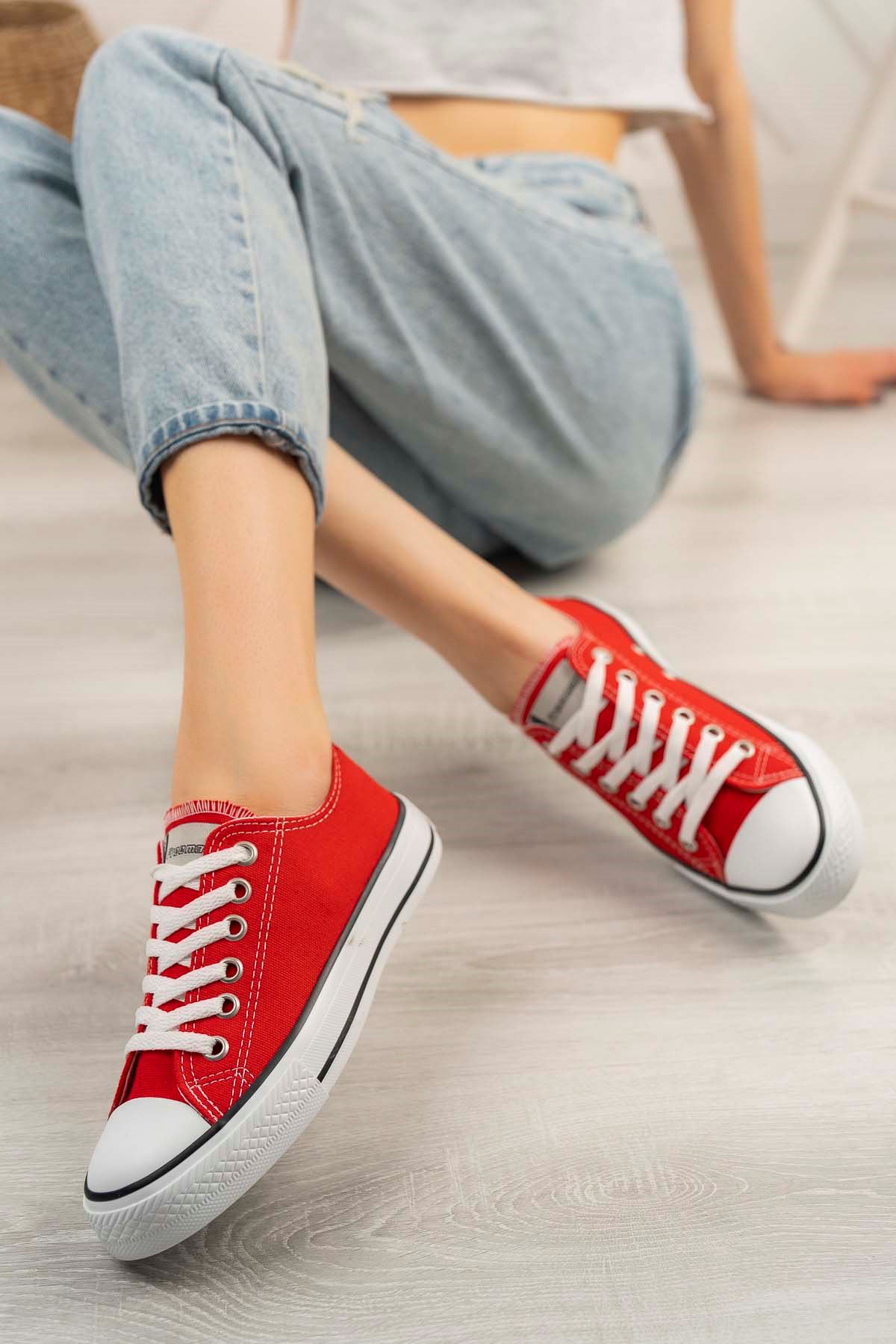 Freemax Kadın Hafif Keten Esnek Taban Spor Sneaker Ayakkab Freemax 4100 Kırmızı