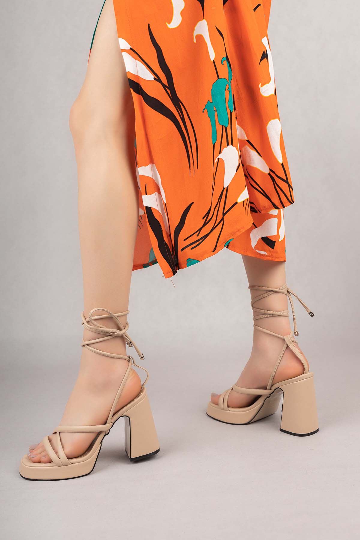 Freemax Kadın Yüksek Klasik 10 cm Topuklu Platform Ayakkabıı Byc 1005 Ten