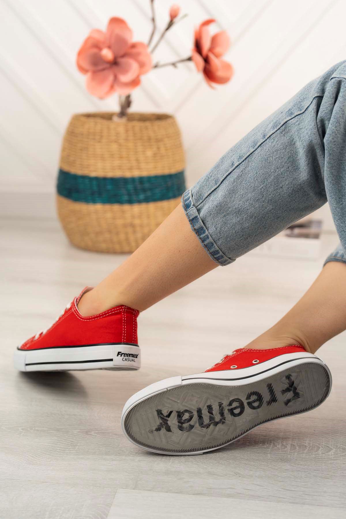 Freemax Kadın Hafif Keten Esnek Taban Spor Sneaker Ayakkab Freemax 4100 Kırmızı
