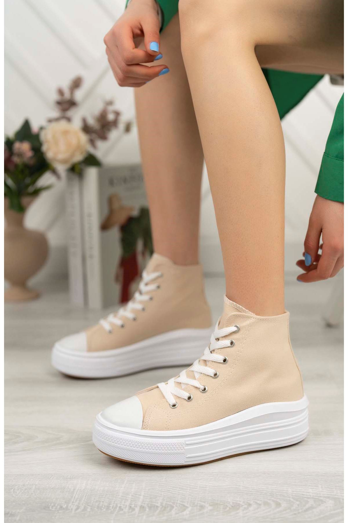 Freemax Kadın Keten Hafif Esnek Yumuşak Taban Spor Sneaker Ayakkabı  Freemax 4400 Bej