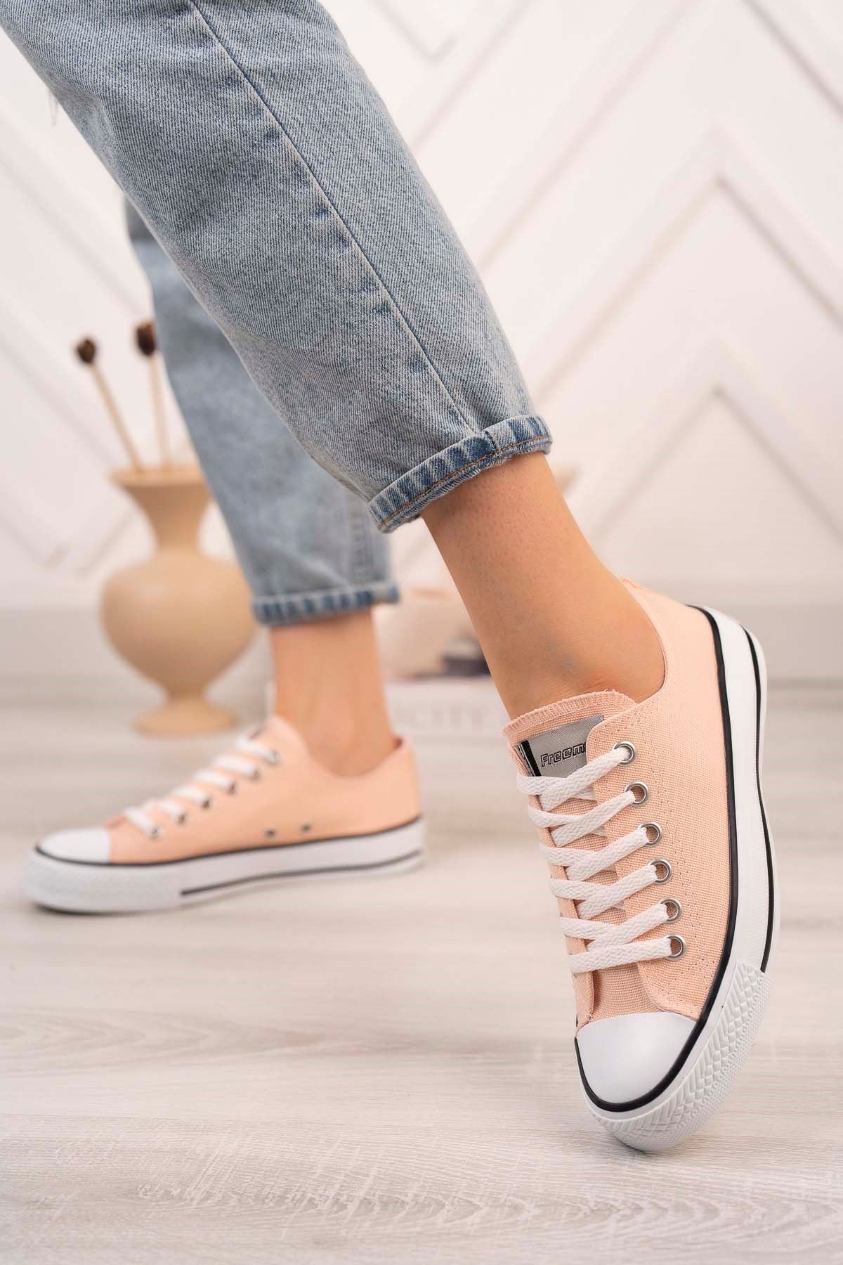 Freemax Kadın Hafif Keten Esnek Taban Spor Sneaker Ayakkab Freemax 4100 Pudra