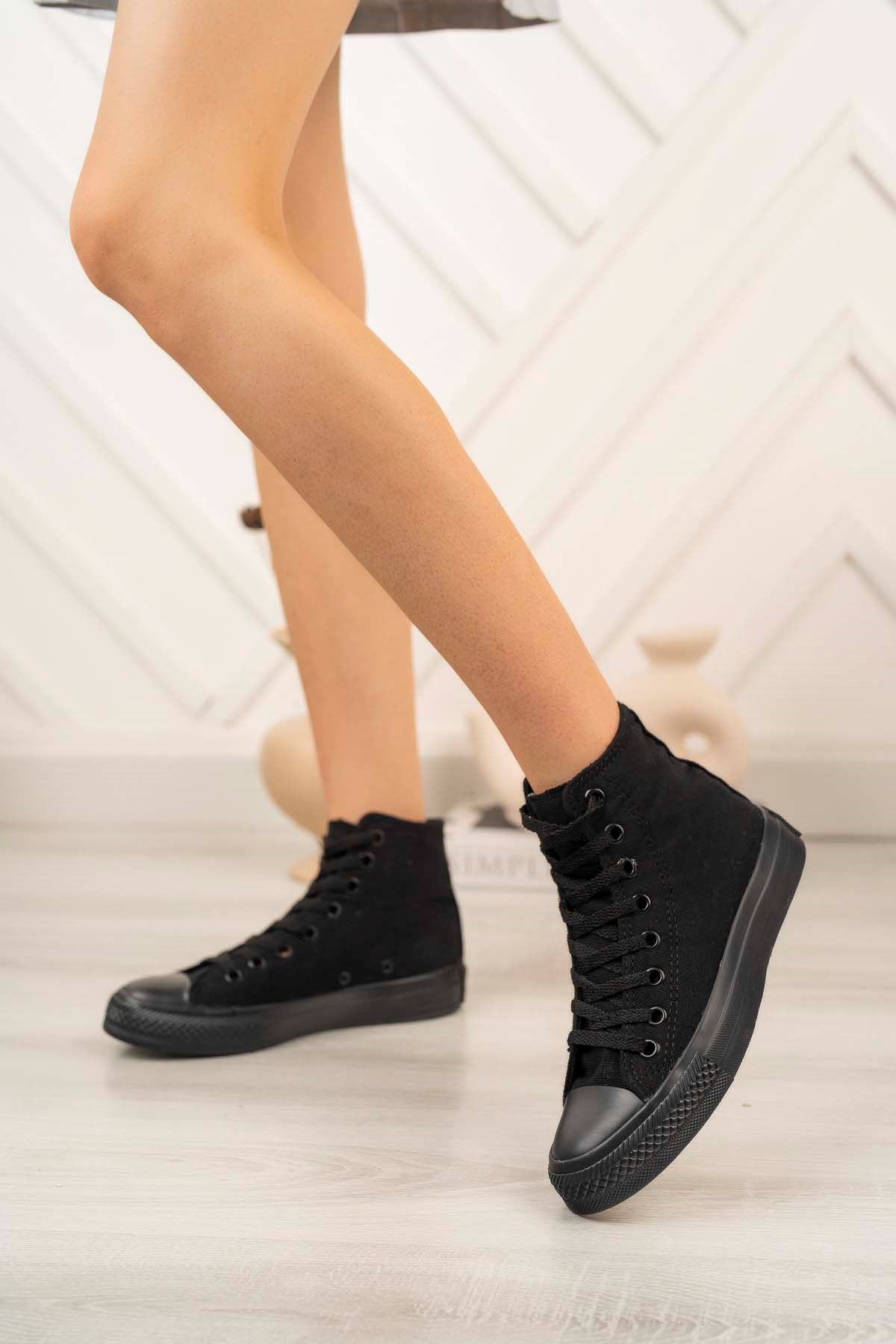 Freemax Kadın Hafif Keten Esnek Taban Spor Sneaker Ayakkab Freemax 4200 Siyah Siyah