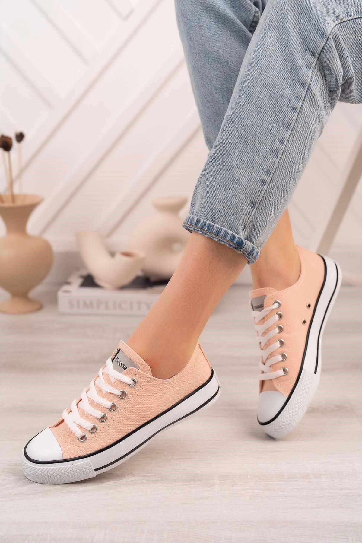 Freemax Kadın Hafif Keten Esnek Taban Spor Sneaker Ayakkab Freemax 4100 Pudra