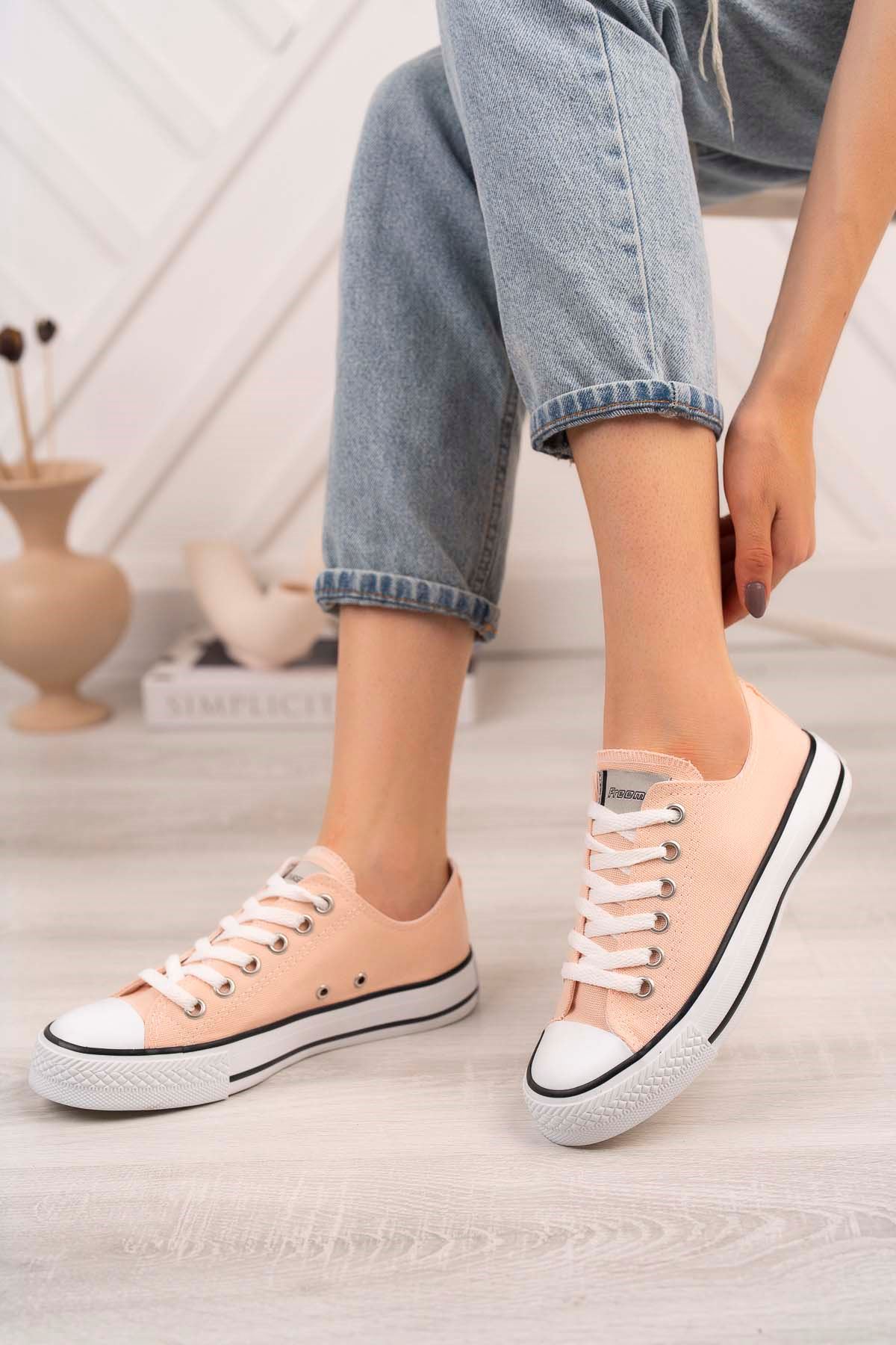 Freemax Kadın Hafif Keten Esnek Taban Spor Sneaker Ayakkab Freemax 4100 Pudra