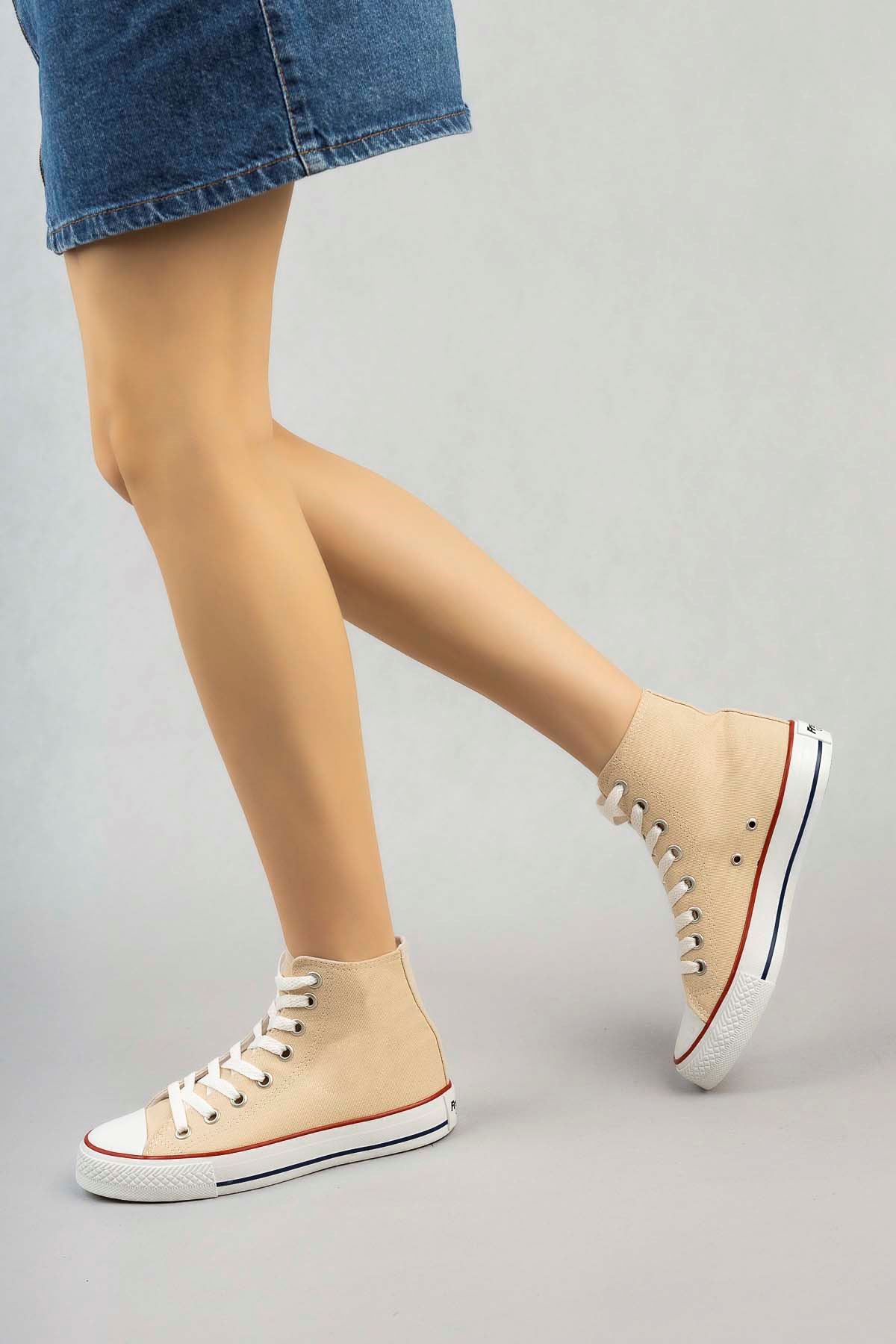 Freemax Kadın Hafif Keten Esnek Taban Spor Sneaker Ayakkab Freemax 4200 Bej