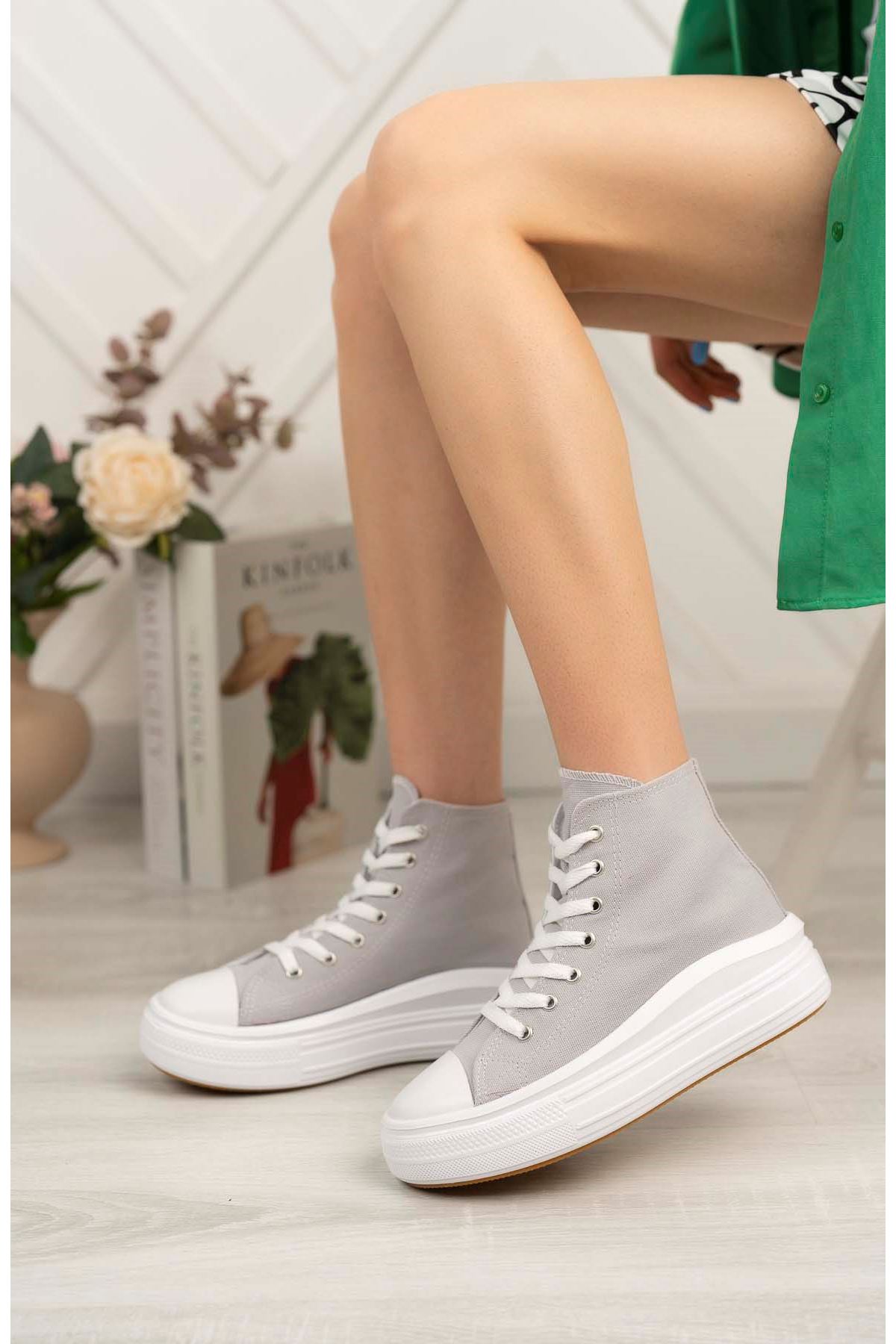 Freemax Kadın Keten Hafif Esnek Yumuşak Taban Spor Sneaker Ayakkabı  Freemax 4400 Gümüş