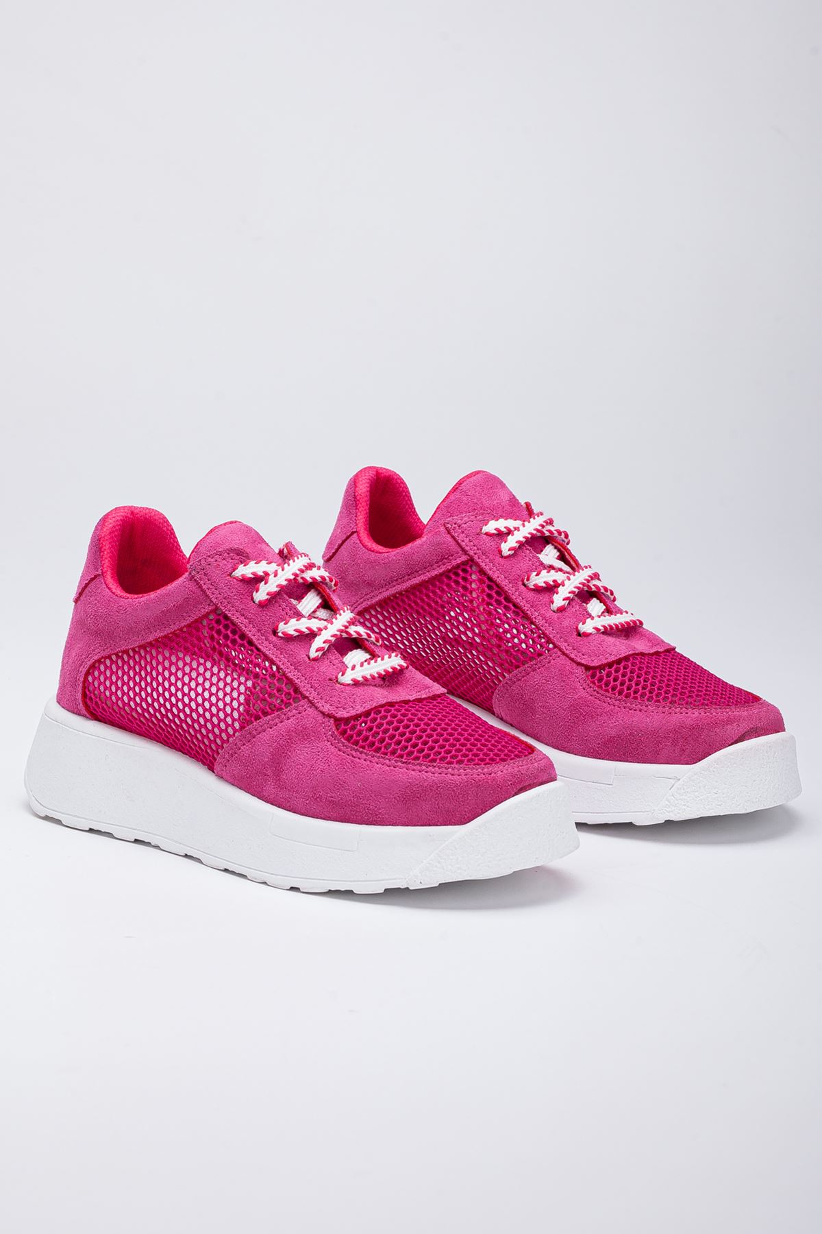 Freemax Kadın  Yazlık Fileli Spor Sneaker Yürüyüş Hafif Rahat Ayakkabı H30 Fuşya