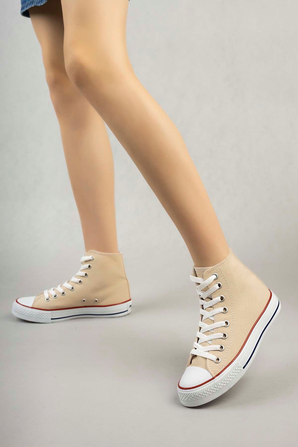 Freemax Kadın Hafif Keten Esnek Taban Spor Sneaker Ayakkab Freemax 4200 Bej