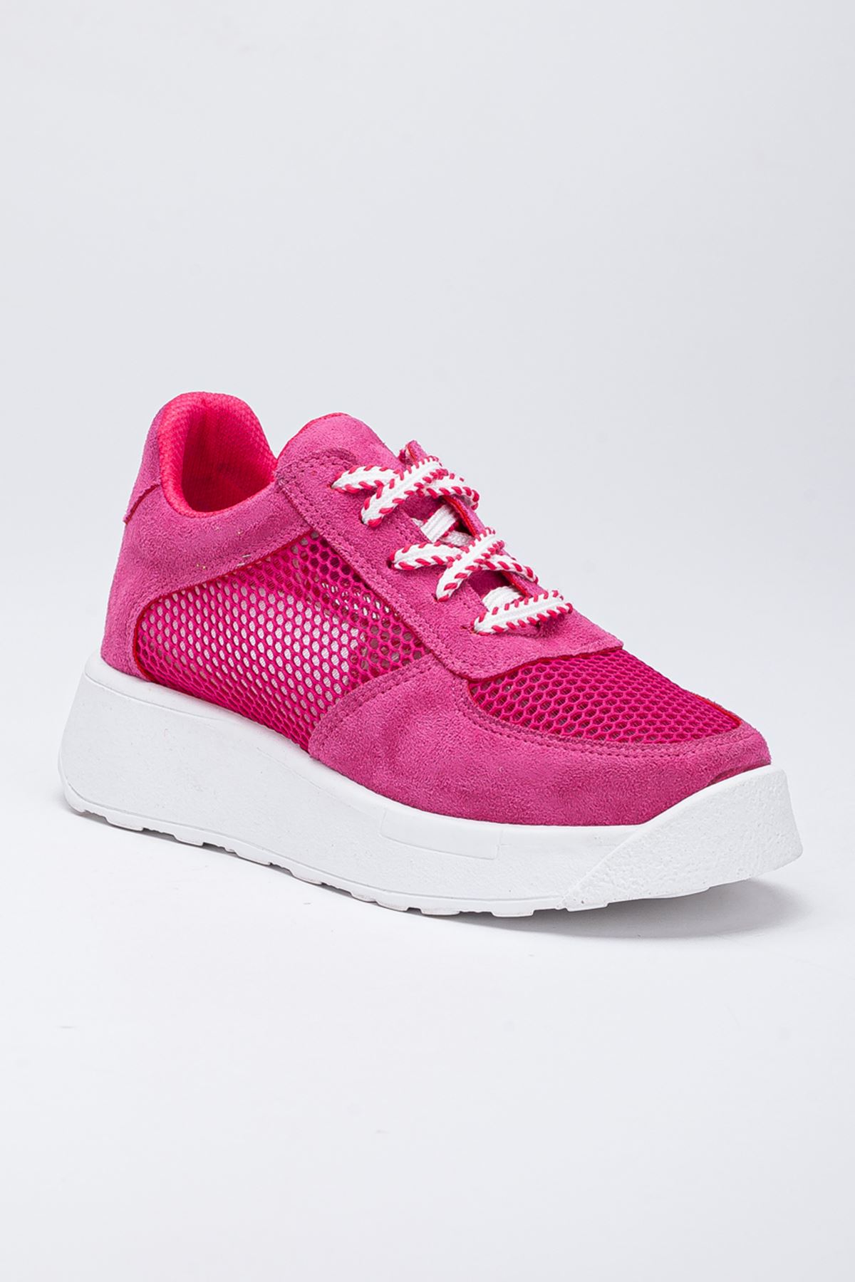 Freemax Kadın  Yazlık Fileli Spor Sneaker Yürüyüş Hafif Rahat Ayakkabı H30 Fuşya