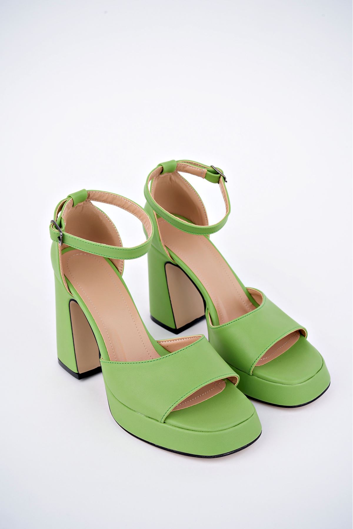 Freemax Kadın Yüksek Klasik 10 cm Topuklu Platform Ayakkabı Byc 1002 Su Yeşili