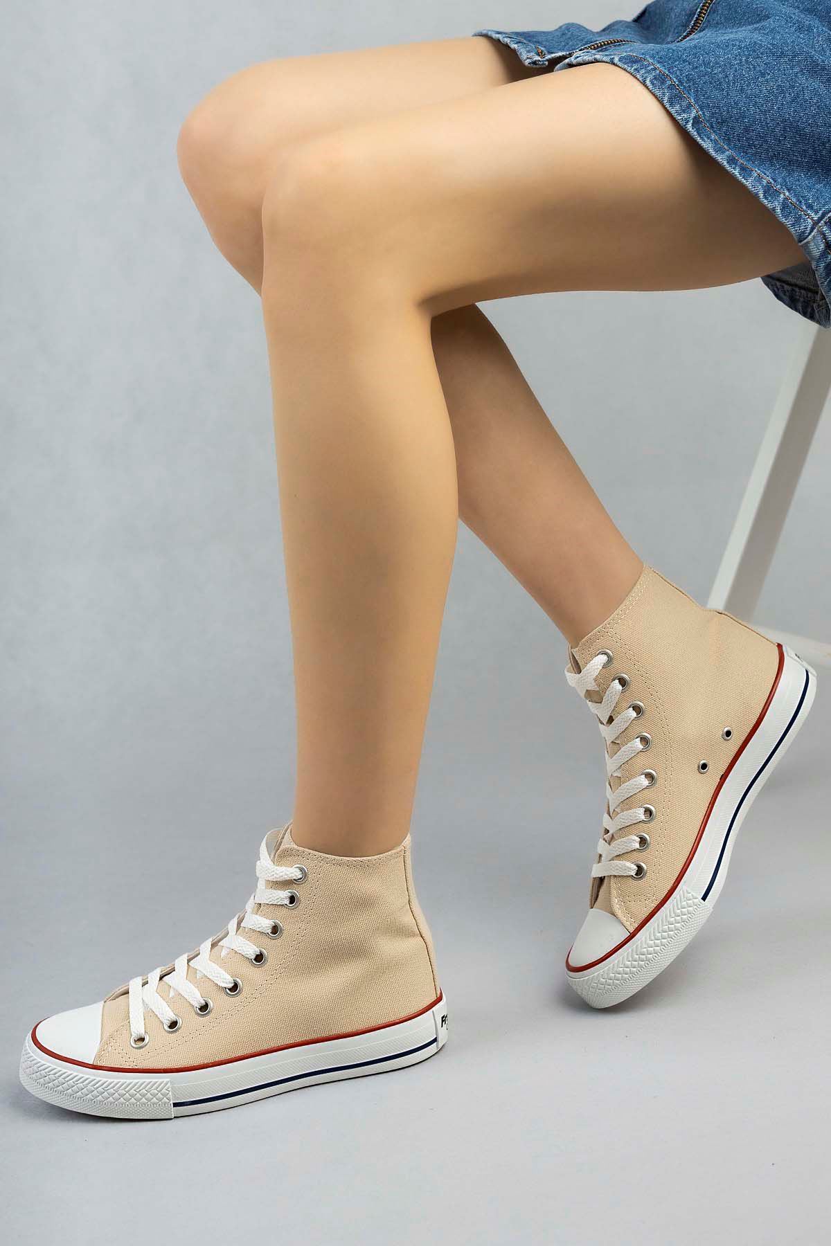 Freemax Kadın Hafif Keten Esnek Taban Spor Sneaker Ayakkab Freemax 4200 Bej