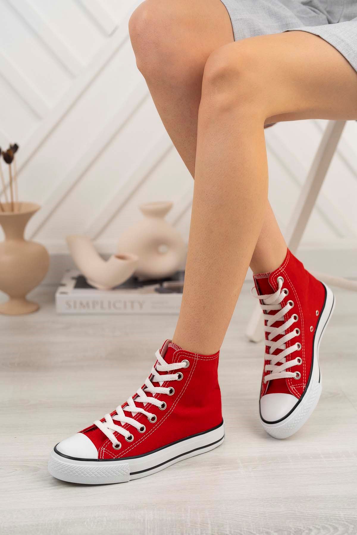 Freemax Kadın Hafif Keten Esnek Taban Spor Sneaker Ayakkab Freemax 4200 Kırmızı