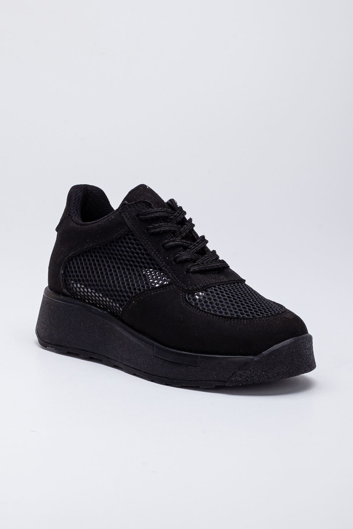 Freemax Kadın  Yazlık Fileli Spor Sneaker Yürüyüş Hafif Rahat Ayakkabı H30 Siyah