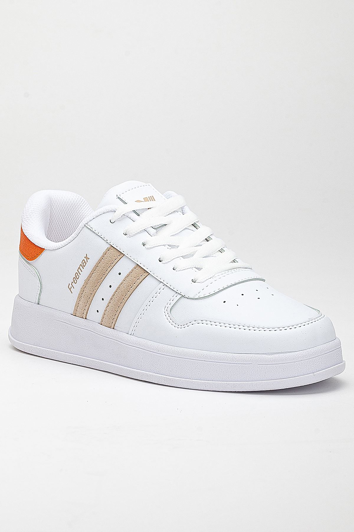 Freemax Unisex Garantili  İç Tabanlık Hafif Esnek Sağlam Sneaker Spor Ayakkabı 2023.178 Beyaz Oranj