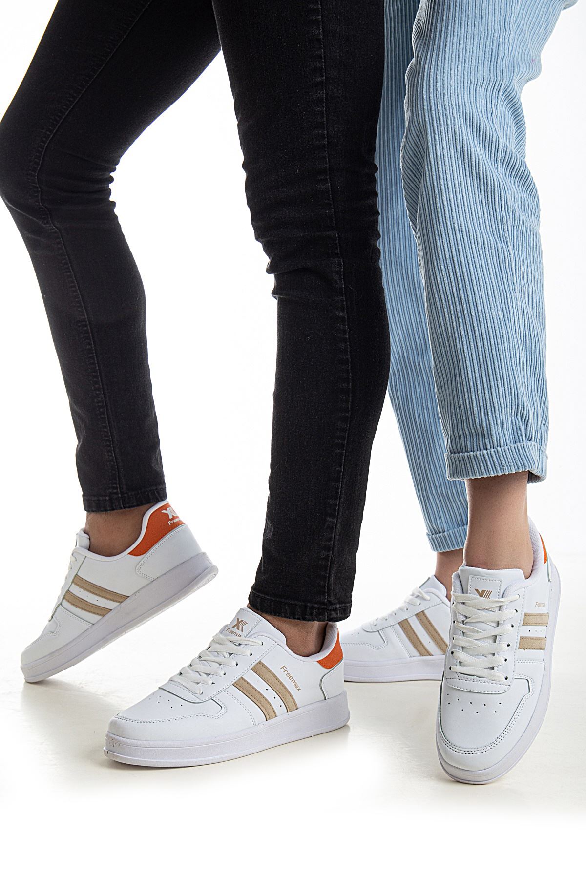 Freemax Unisex Garantili  İç Tabanlık Hafif Esnek Sağlam Sneaker Spor Ayakkabı 2023.178 Beyaz Oranj