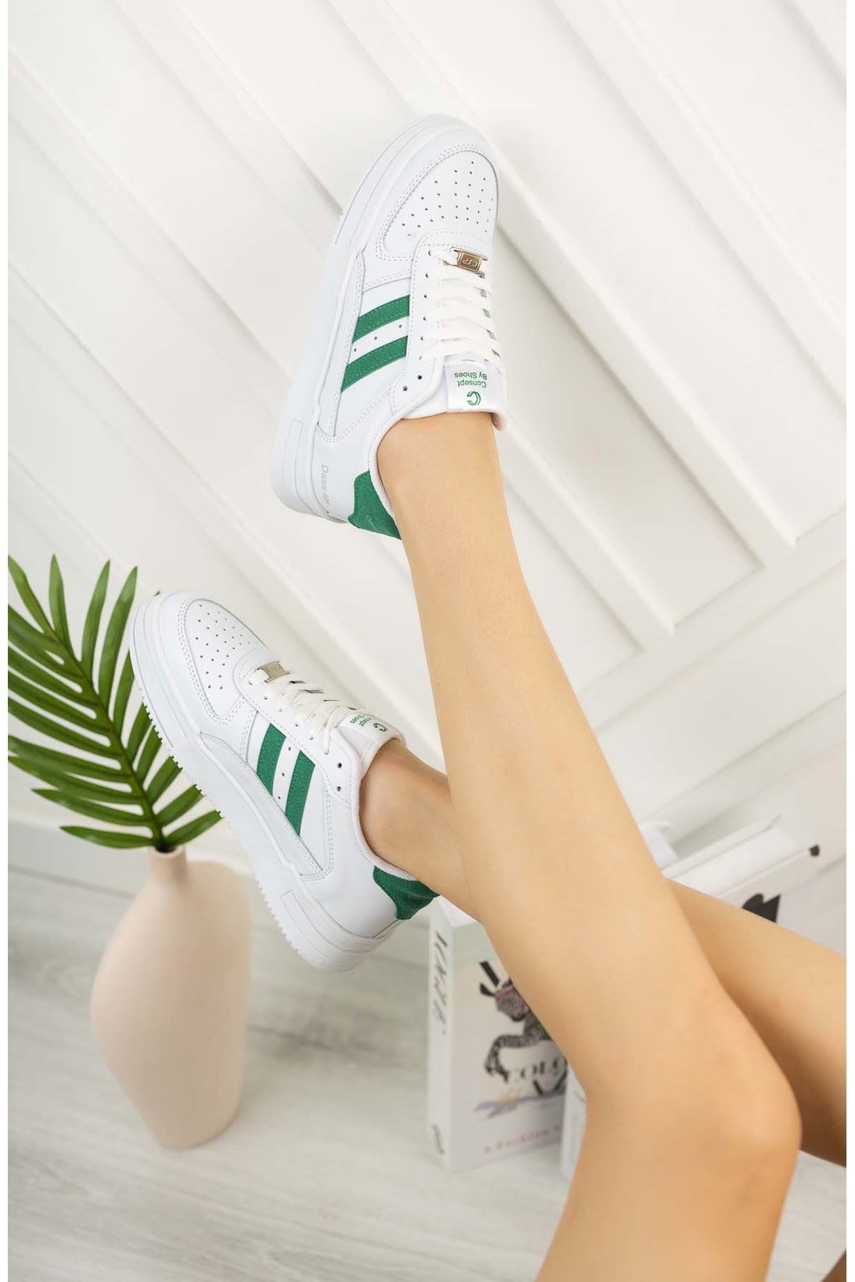 Freemax Unisex Garantili  Hafif Esnek Sağlam Sneaker Spor Ayakkabı Beyaz Yeşil